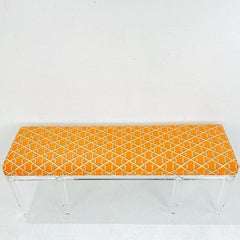 Lucite 8 Leg Bench Upholstered in Silk Jacquard Lelievre Fabric