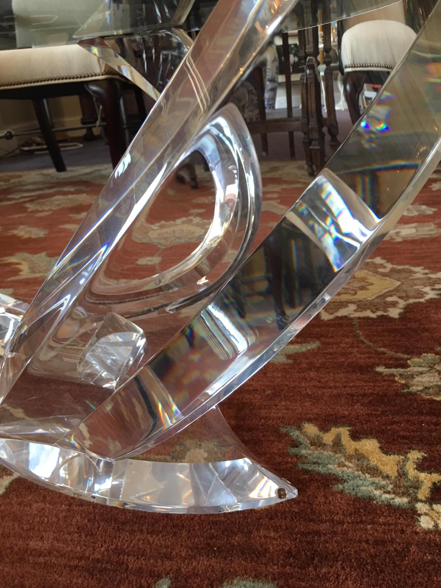 Lucite Abstract Base Coffee Table with Glass Top In Excellent Condition In Raleigh, NC