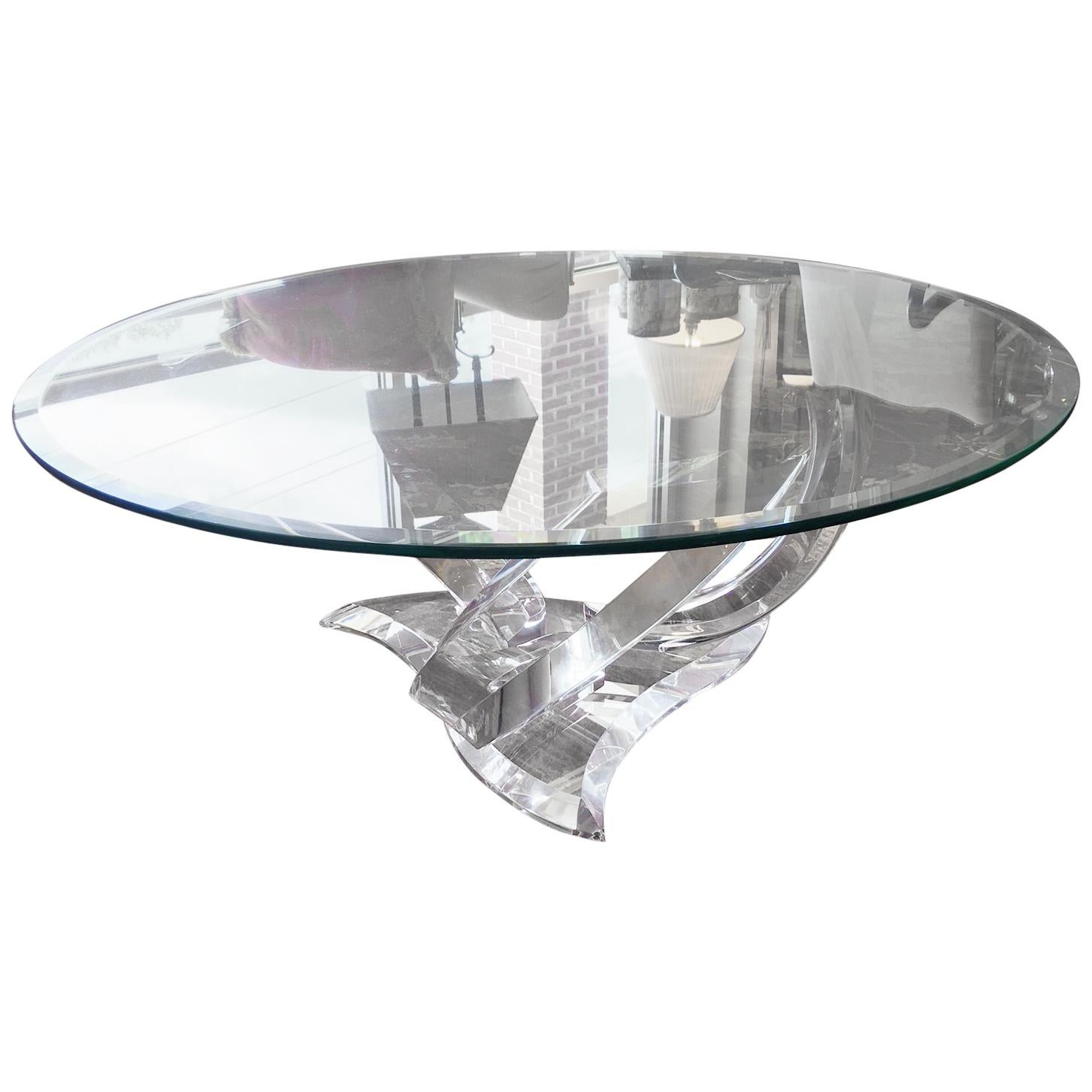 Lucite Abstract Base Coffee Table with Glass Top