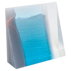 Lucite Abstract Triangle Water like Turquoise Blue, Purple, Red Sculpture Signed