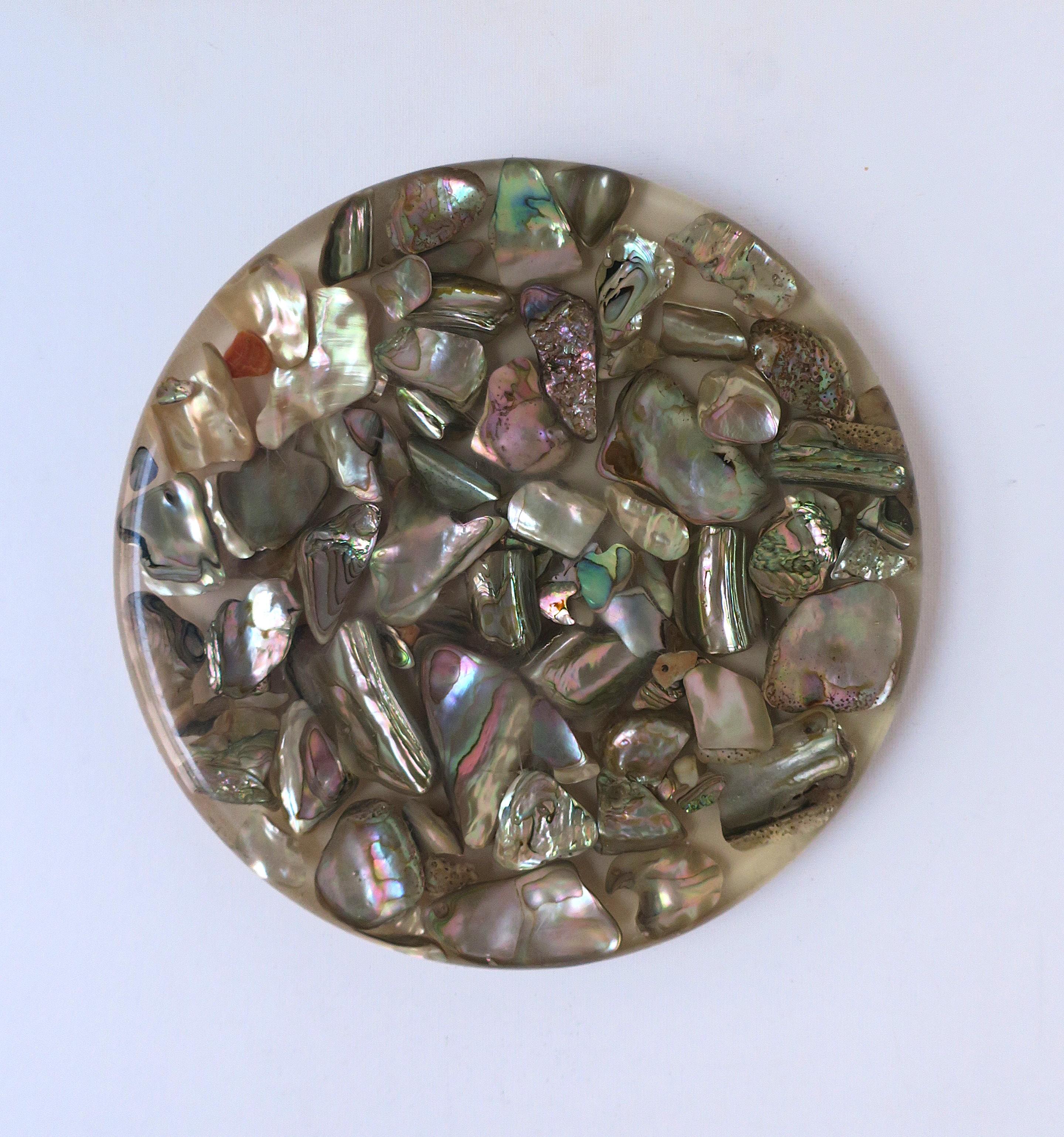Mid-Century Modern Lucite Acrylic Abalone Seashell Trivet For Sale