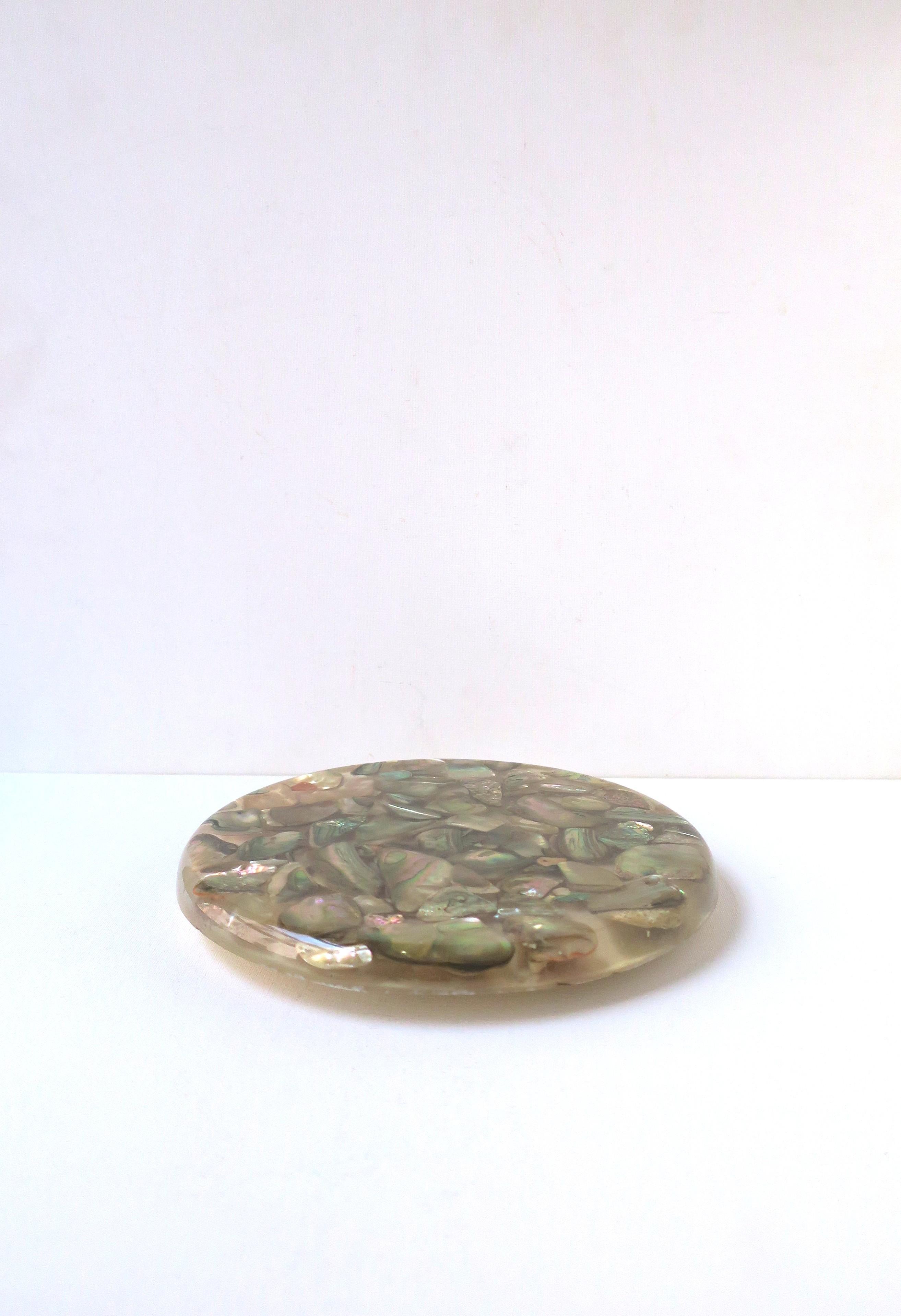 American Lucite Acrylic Abalone Seashell Trivet For Sale