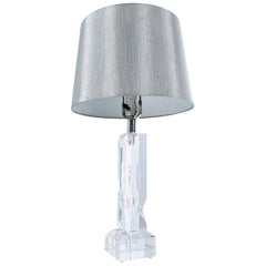 Lucite Acrylic Boudoir Table Lamp with Chipped Ice Sculpted Effect