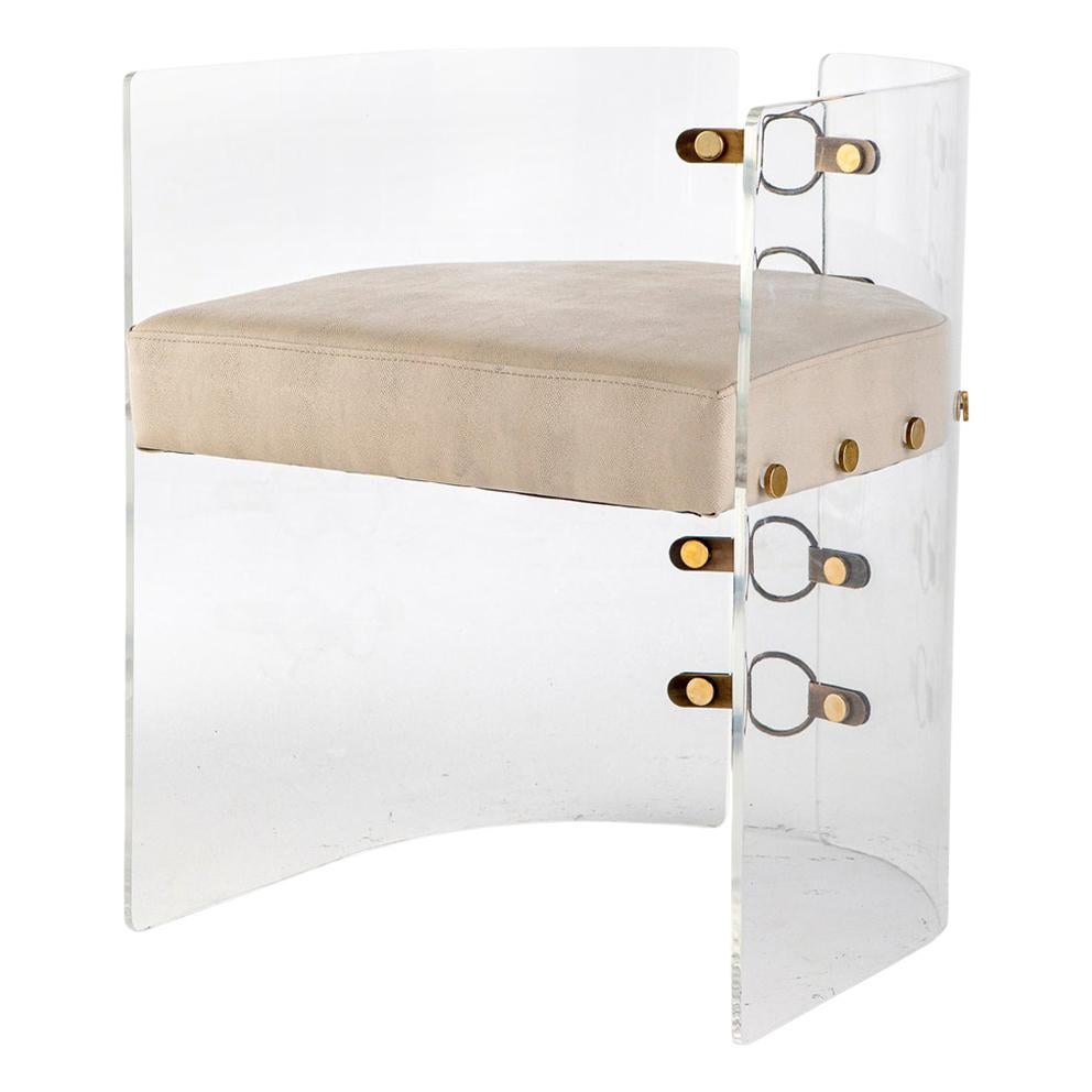 Lucite Acrylic, Brass Detailed and Leather Jetson Glamour Dining Chair