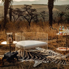 Lucite Acrylic, Brass Detailed and Leather Jetson Glamour Lounge Chair