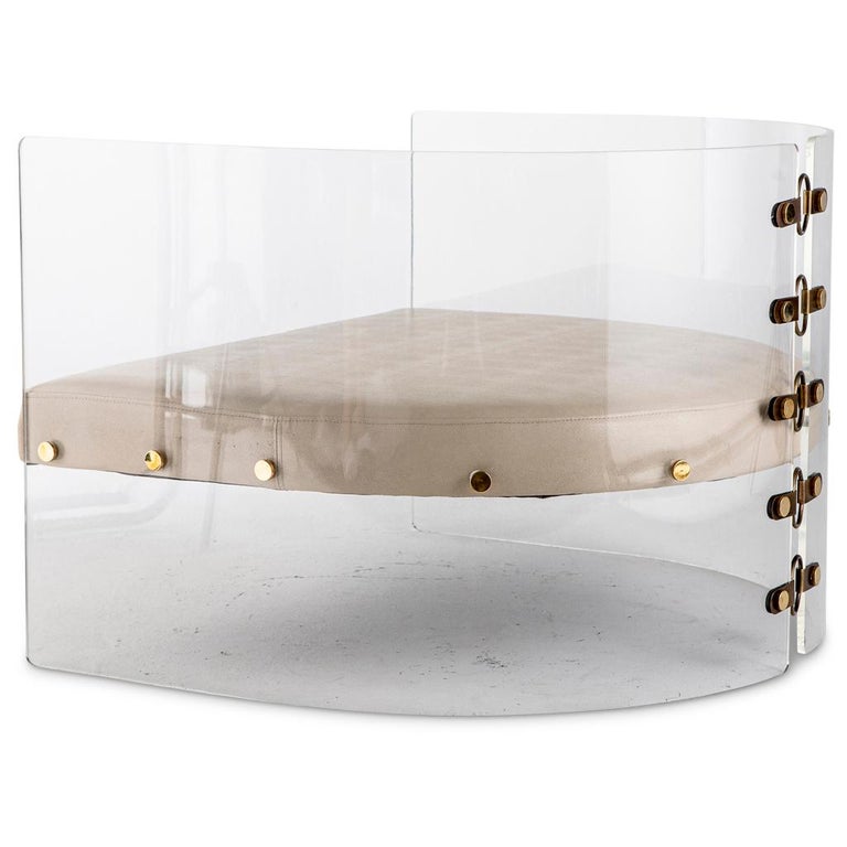 South African Lucite Acrylic, Brass Detailed and Leather Jetson Glamour Lounge Chair For Sale
