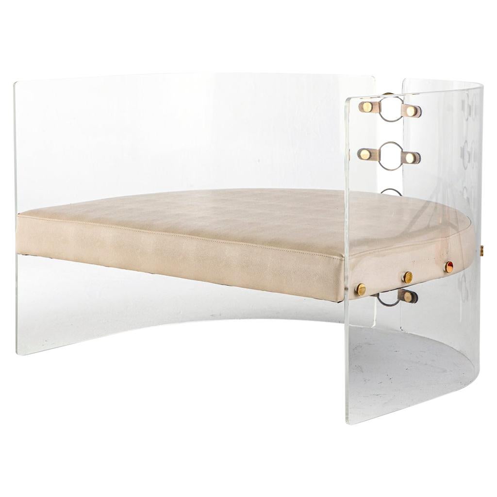 Lucite Acrylic, Brass Detailed and Leather Jetson Glamour Lounge Chair
