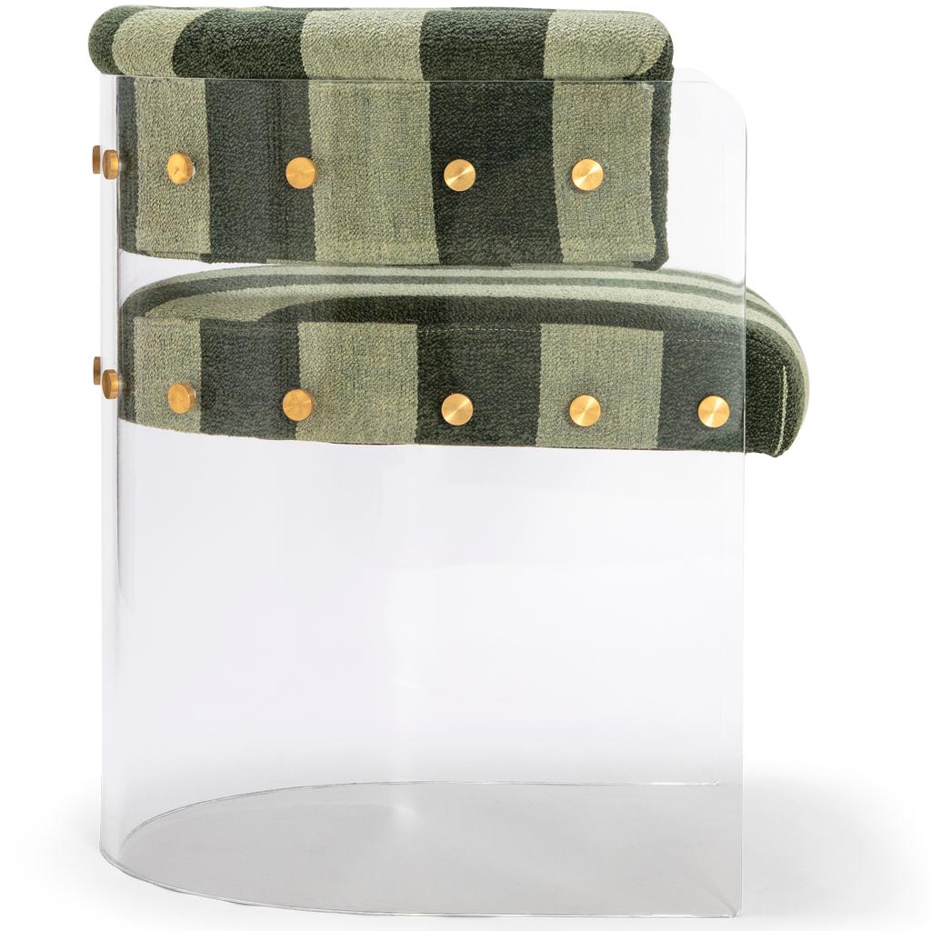 Modern Lucite Acrylic, Brass Detailed, Comporto Vie Anhele Glamour Dining Chair For Sale
