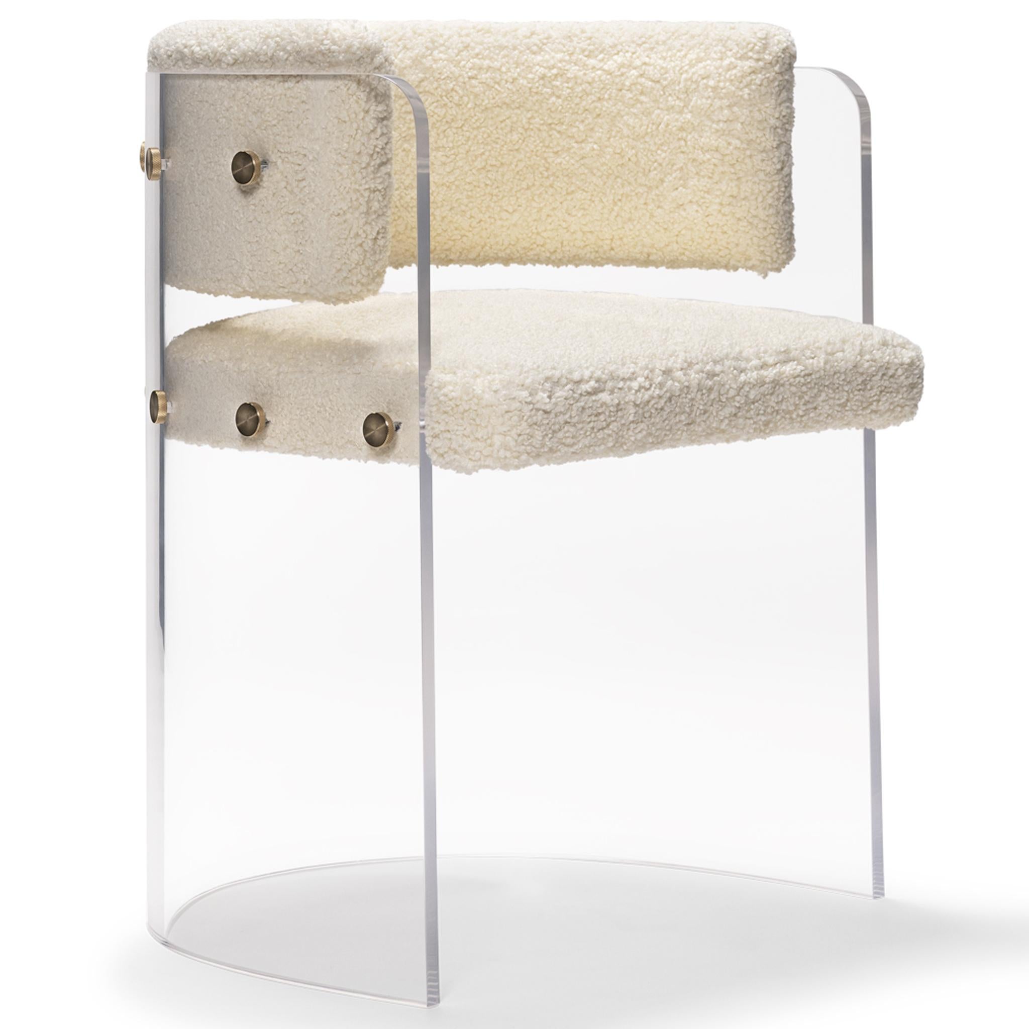 Acrylic, Brass Detailed, Cream Boucle' Retro Style Dining Chair Egg Designs For Sale