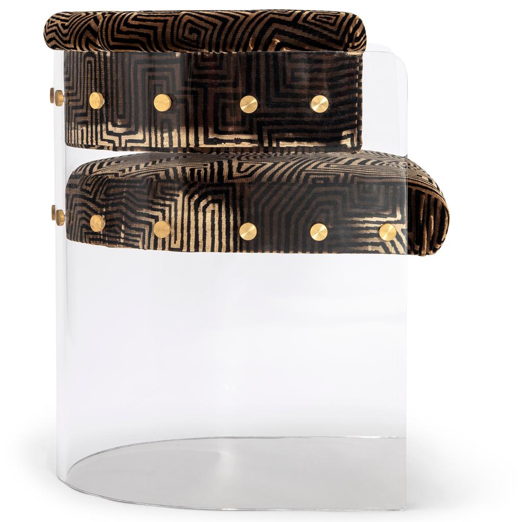 Modern Lucite Acrylic, Brass Detailed, Studio 51 Anhele Glamour Dining Chair For Sale
