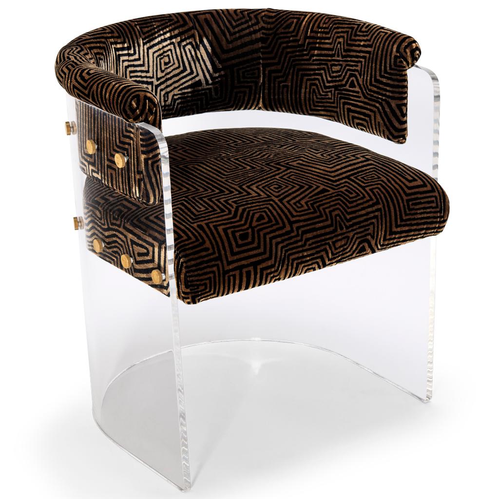 Lucite Acrylic, Brass Detailed, Studio 51 Anhele Glamour Dining Chair For Sale 1