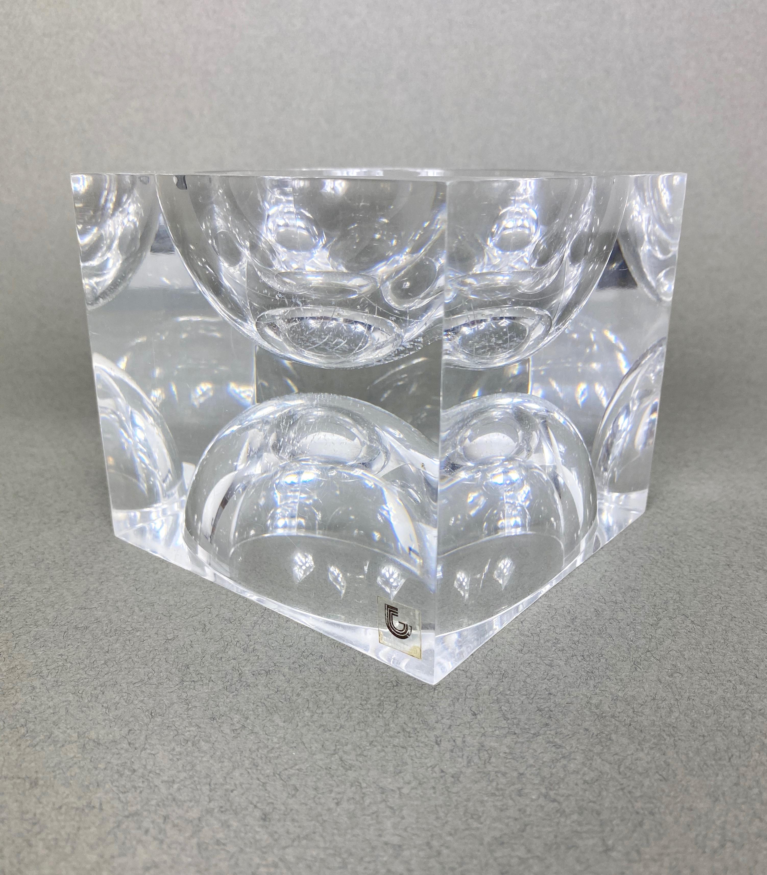 Plexiglass Lucite Acrylic Cubic Sculpture by Team Guzzini, Italy, 1970s Spiral Geometry