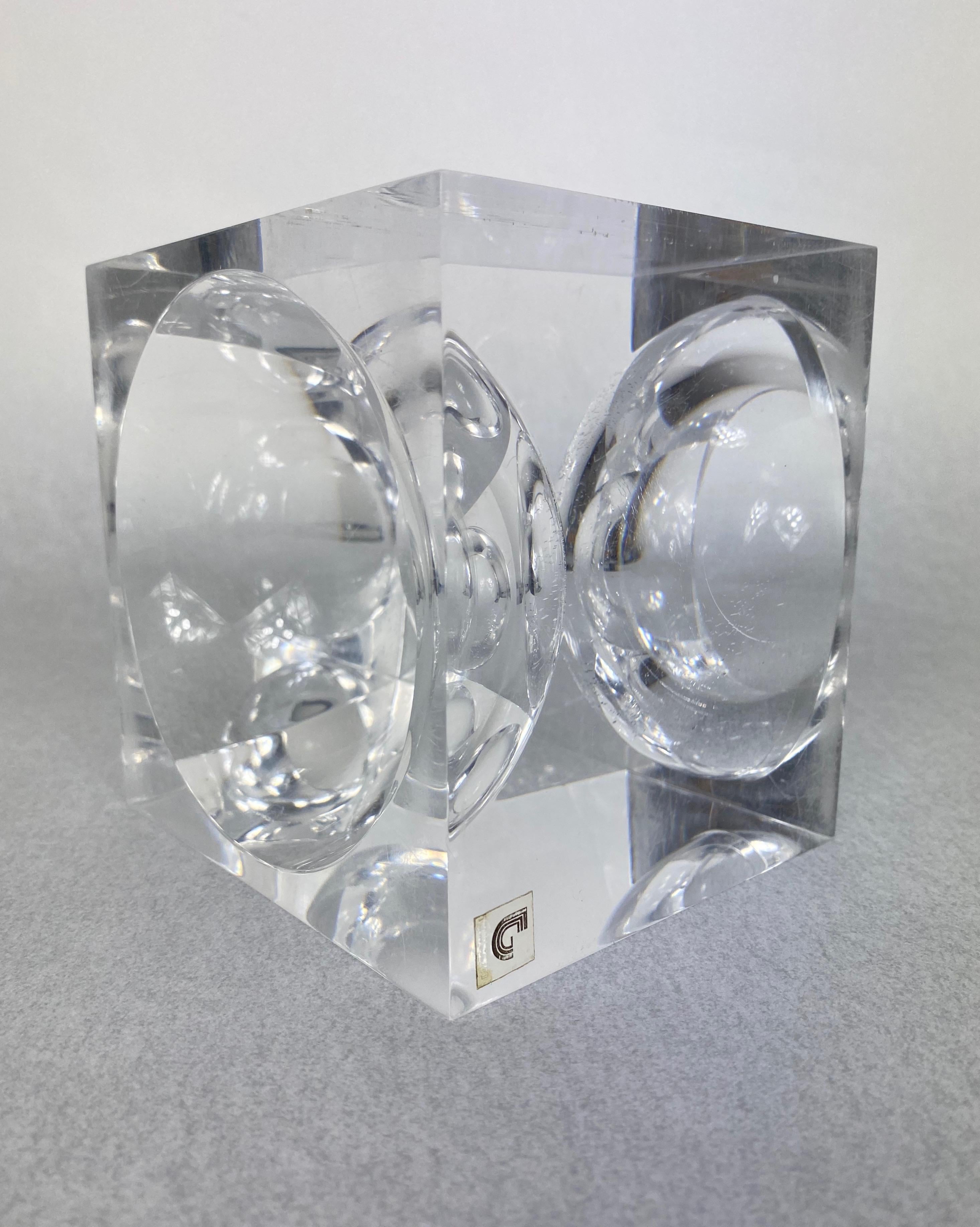 Lucite Acrylic Cubic Sculpture by Team Guzzini, Italy, 1970s Spiral Geometry 2