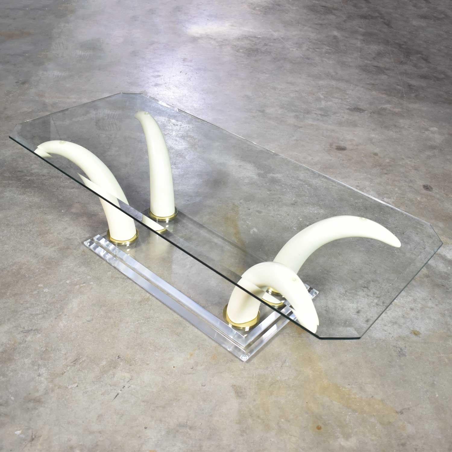 Lucite Acrylic and Glass Faux Tusk Coffee Cocktail Table after Maison Jansen 2