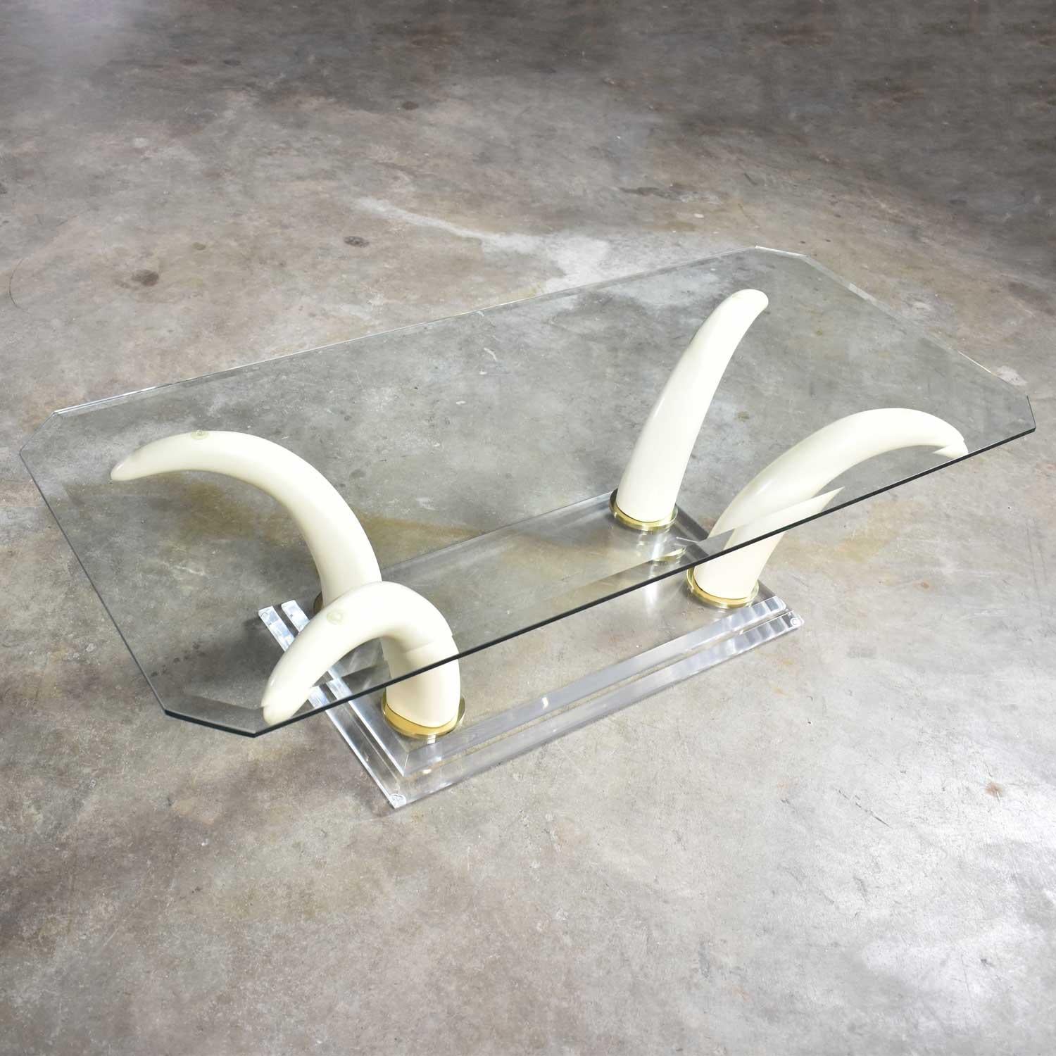 Lucite Acrylic and Glass Faux Tusk Coffee Cocktail Table after Maison Jansen 3