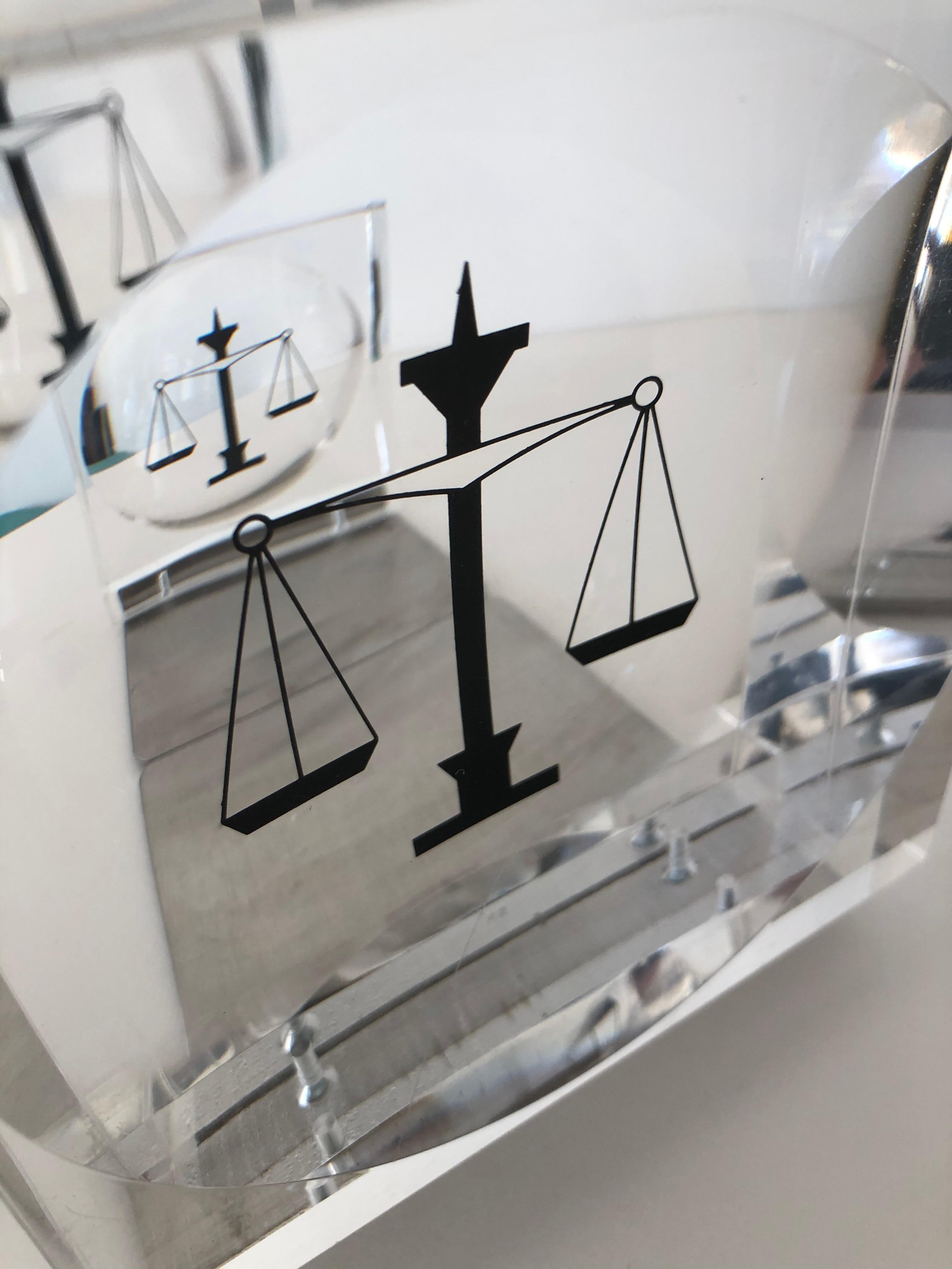 Lucite / Acrylic Law Enameled Scales of Justice Book Ends For Sale 1
