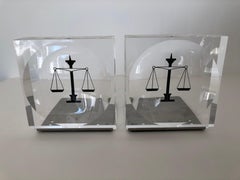 Lucite / Acrylic Law Enameled Scales of Justice Book Ends