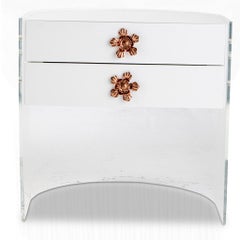Lucite Acrylic, White Chinese Lacquer & Copper Bedside Pedestal by Egg Designs