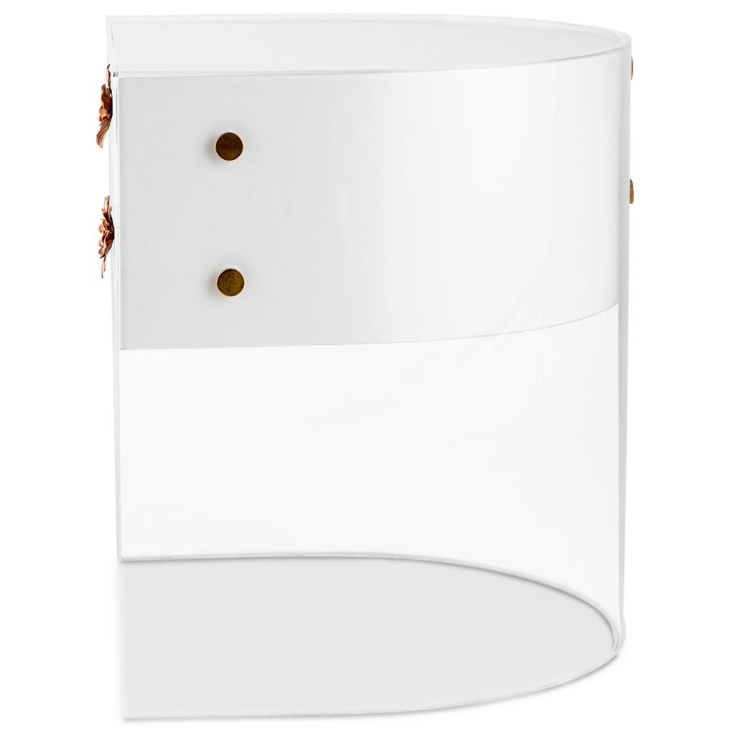 South African Lucite Acrylic, White Chinese Lacquer & Copper Bedside Pedestal by Egg Designs For Sale