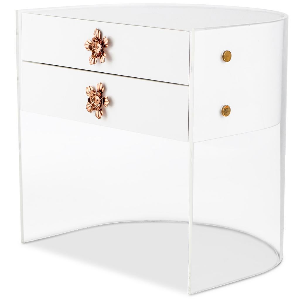 Lucite Acrylic, White Chinese Lacquer & Copper Bedside Pedestal by Egg Designs For Sale 1