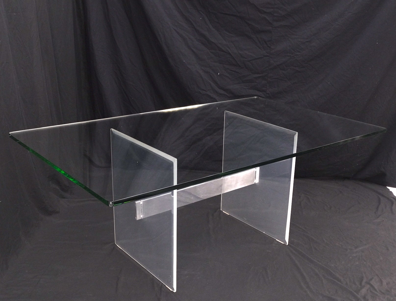 Mid-Century Modern Lucite & Aluminum Base Rectangle Glass Top Dining Conference Table For Sale