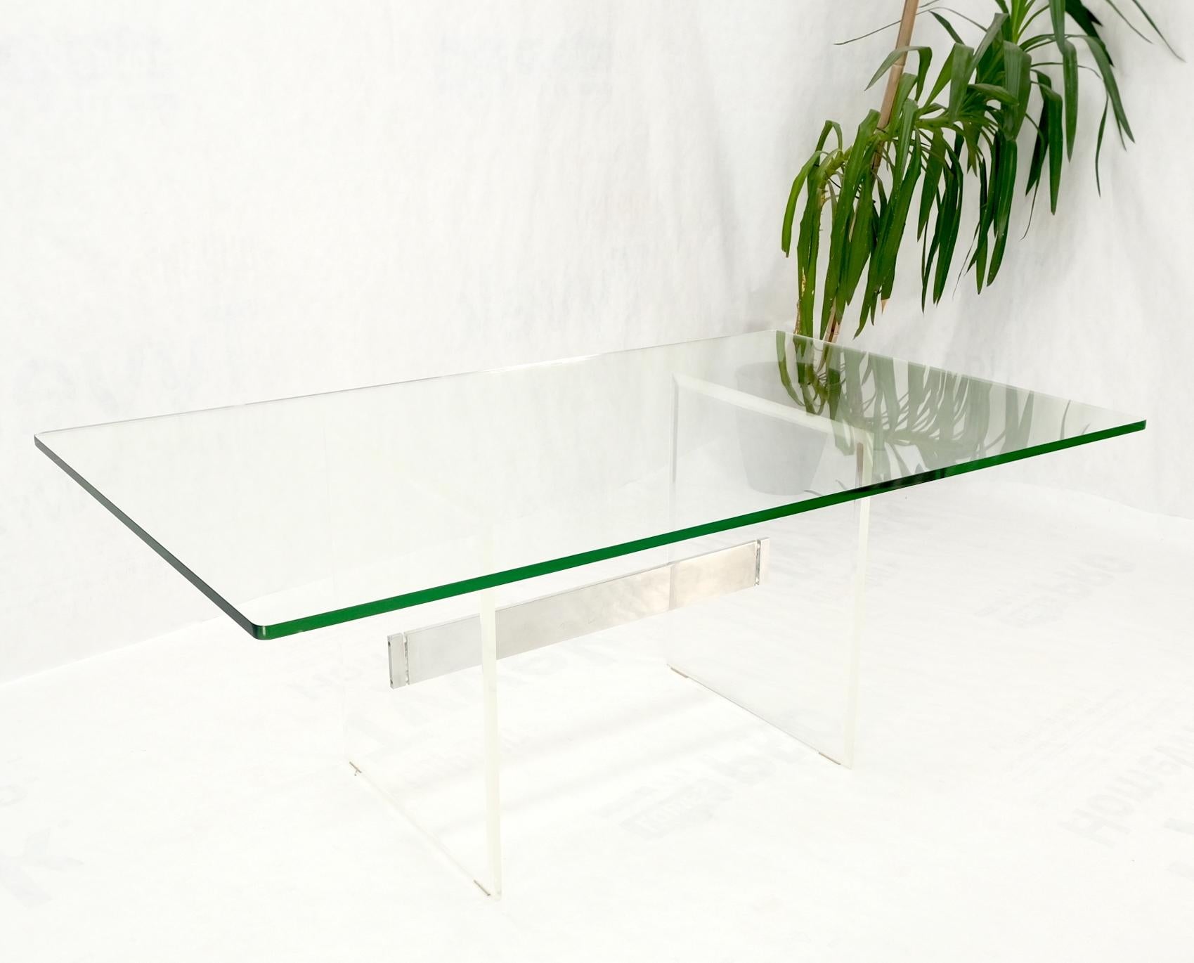 American Lucite & Aluminum Base Rectangle Glass Top Dining Conference Table For Sale