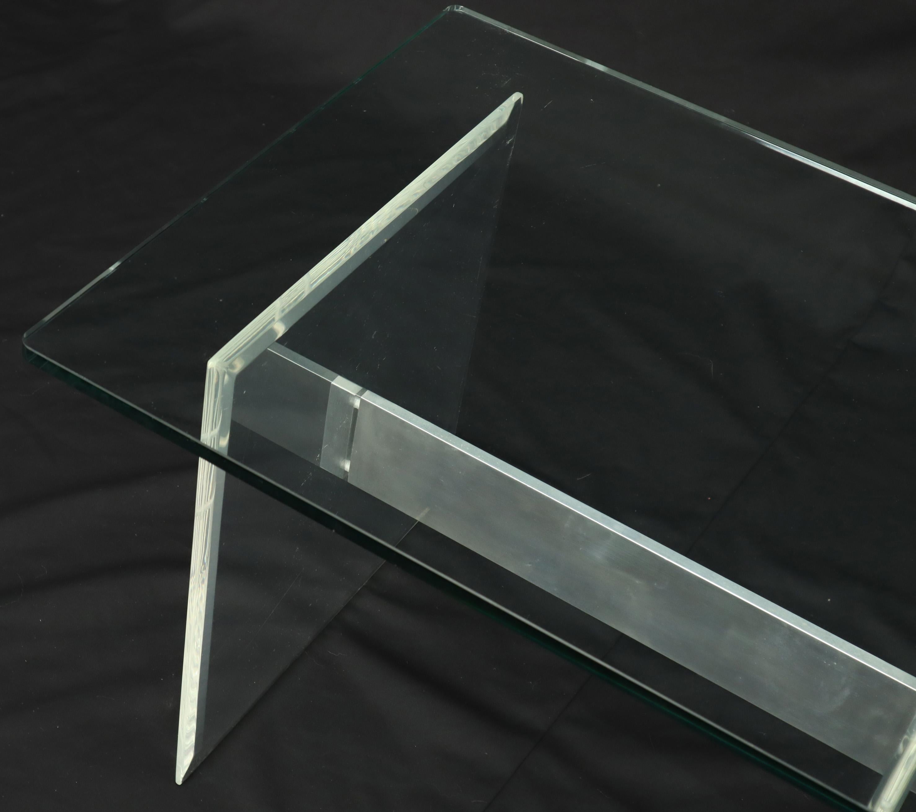 American Lucite Aluminum Base Glass Top Mid-Century Modern Studio Made Side Table For Sale