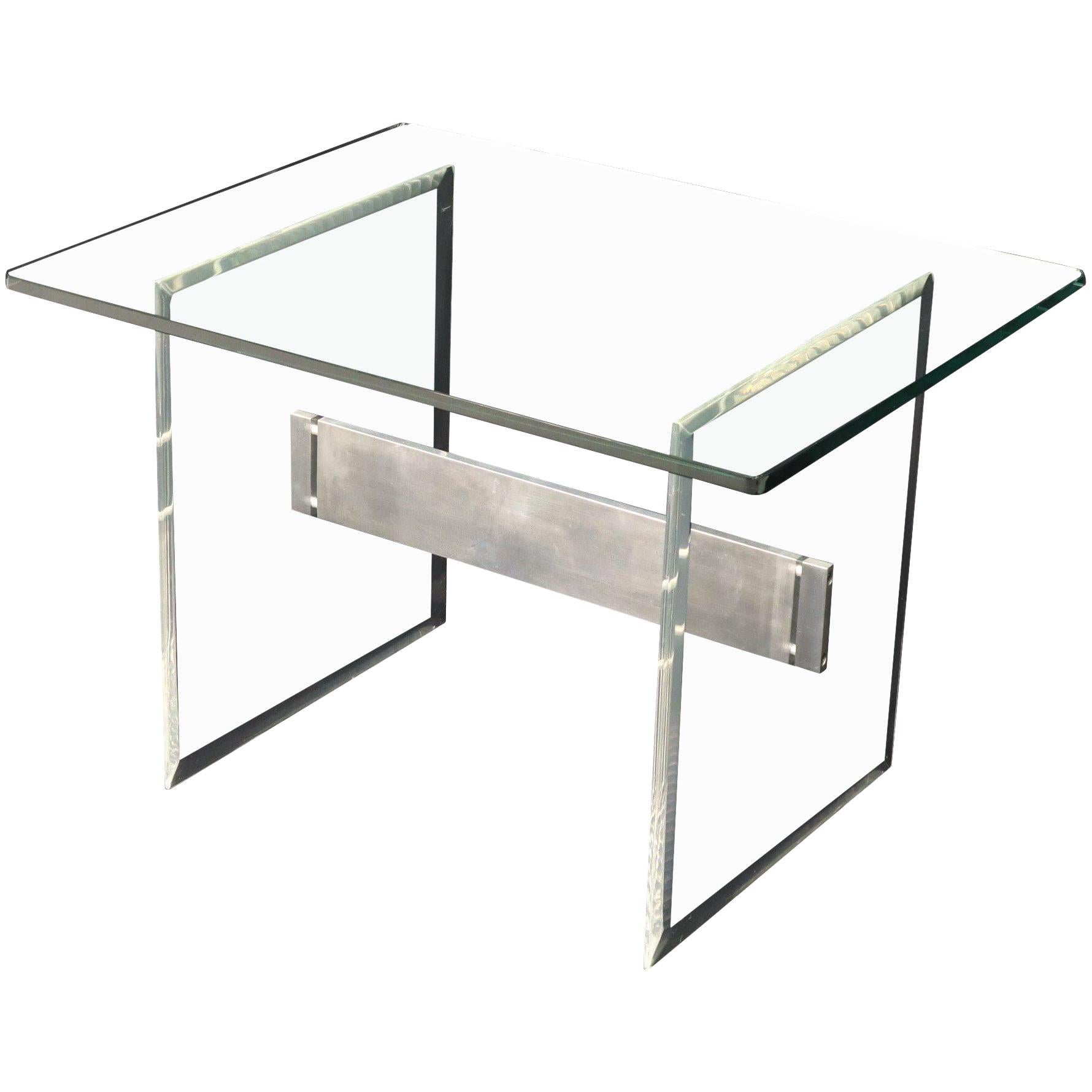 Lucite Aluminum Base Glass Top Mid-Century Modern Studio Made Side Table