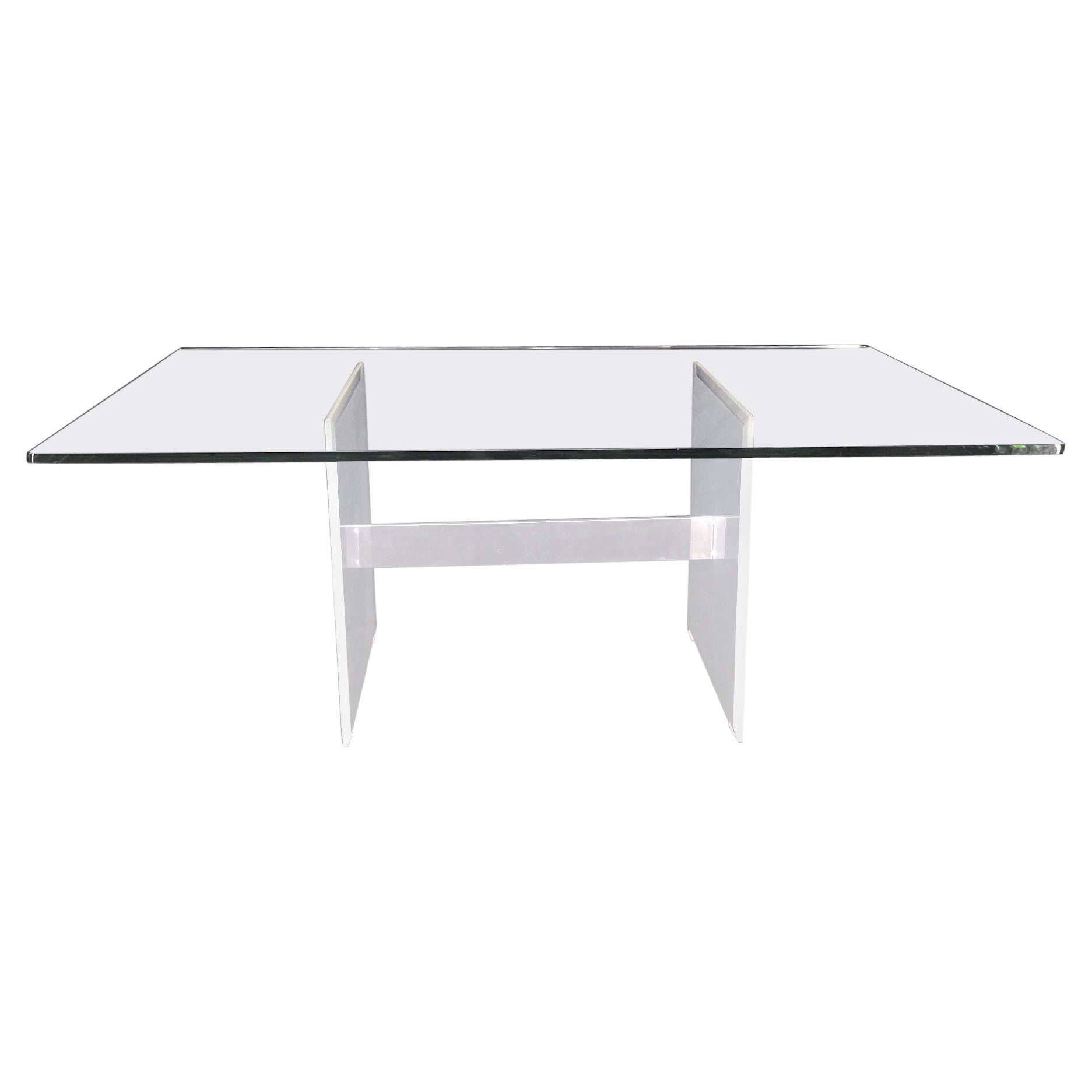 Tavolo da pranzo e conferenza con piano in vetro e base in alluminio e lucite