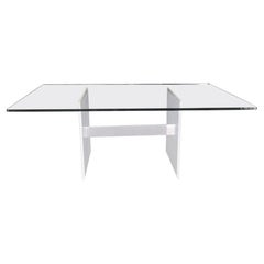 Lucite & Aluminum Base Rectangle Glass Top Dining Conference Table