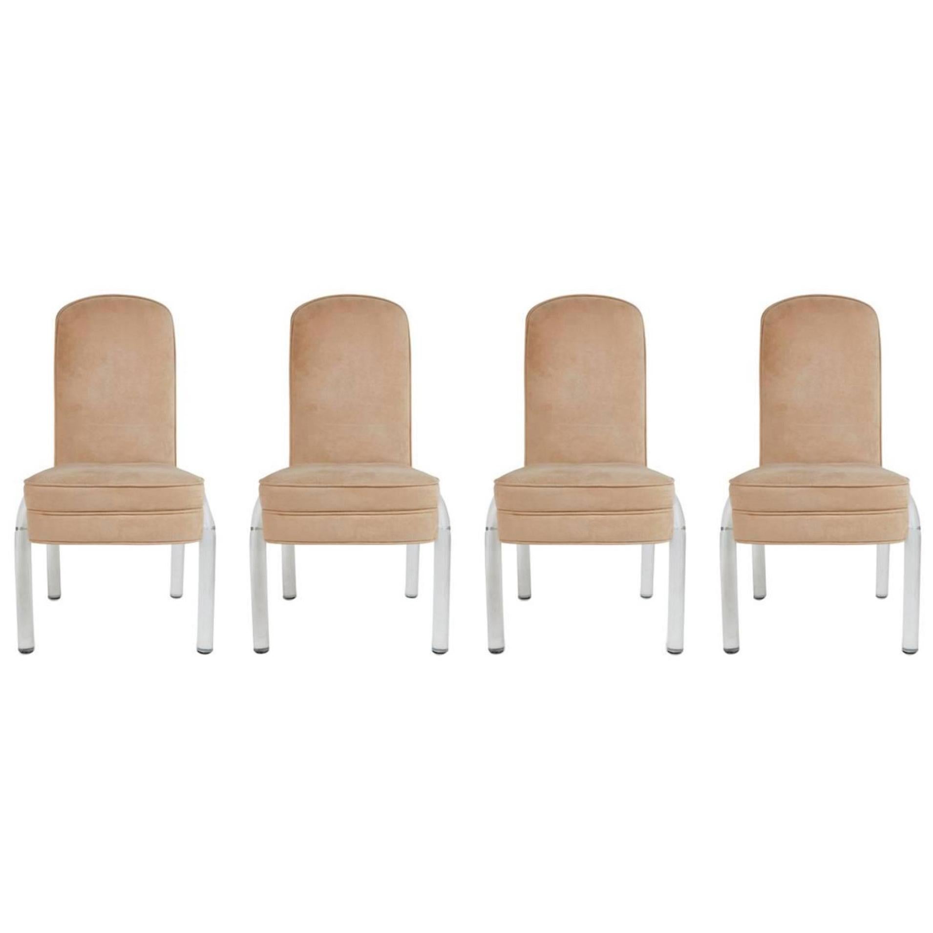 Lucite and Alcantara Dining Chairs, Set of Four, circa 1970