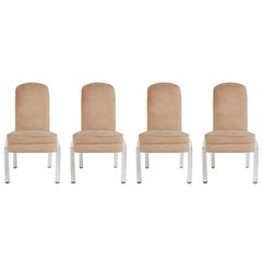 Lucite and Alcantara Dining Chairs, Set of Four, circa 1970
