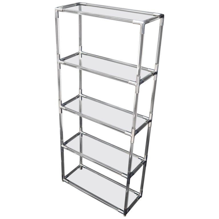 Lucite and Aluminum MidCentury Modern 5Tier Etagere Vitrine Shelving