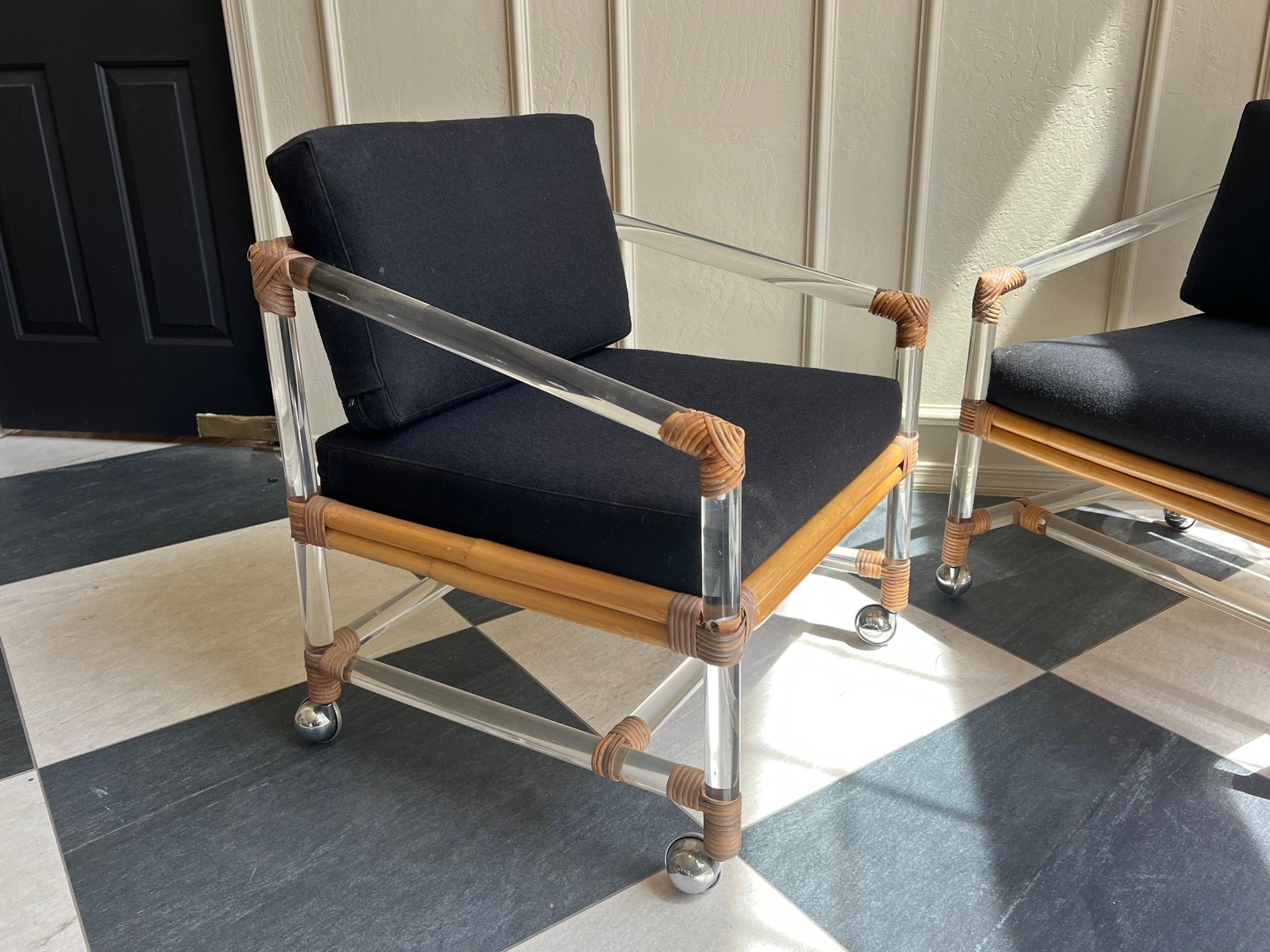 Lucite and Bamboo Club Chairs McGuire for Four Seasons mid century post modern In Good Condition In Boise, ID