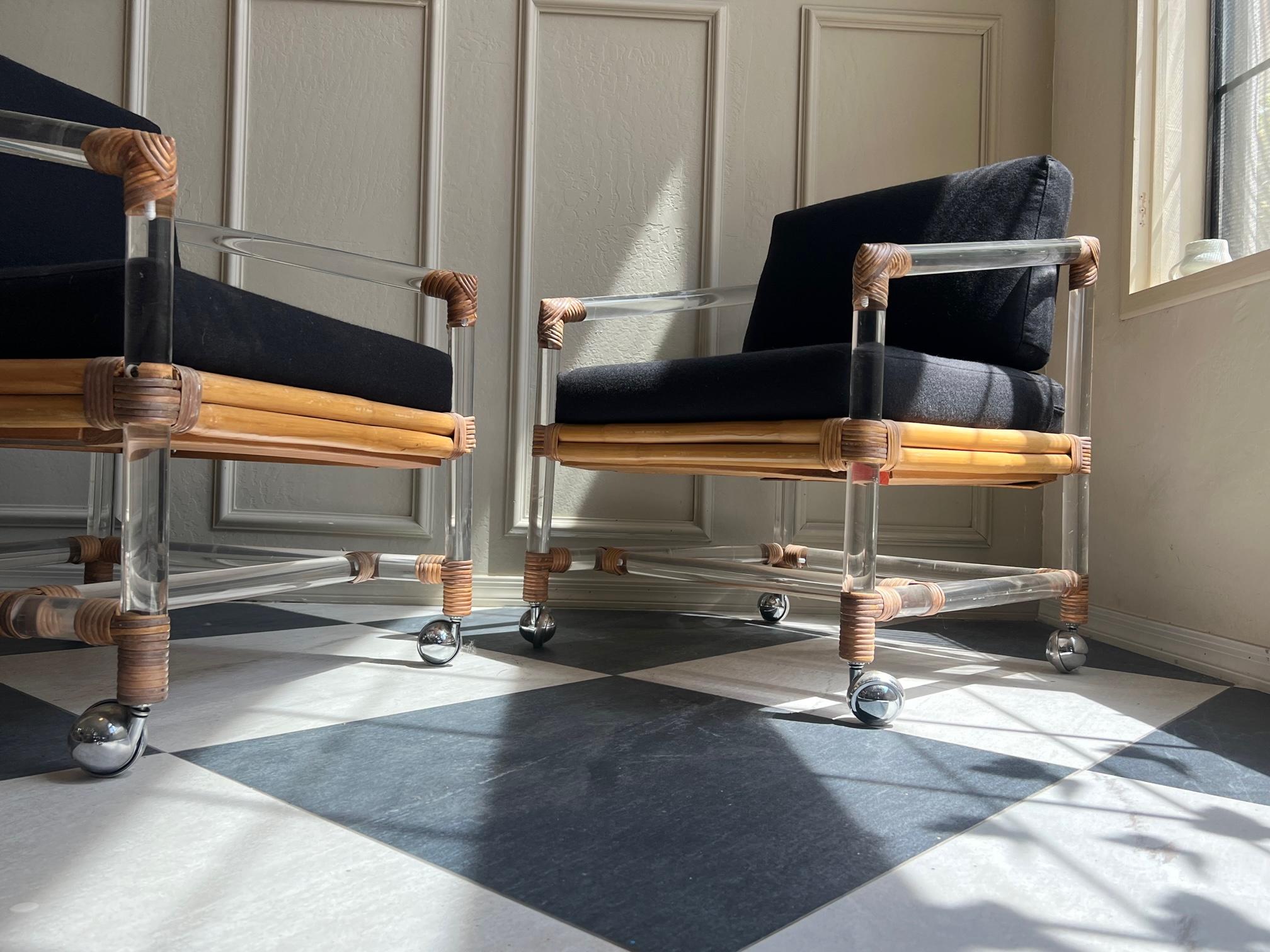 Late 20th Century Lucite and Bamboo Club Chairs McGuire for Four Seasons mid century post modern