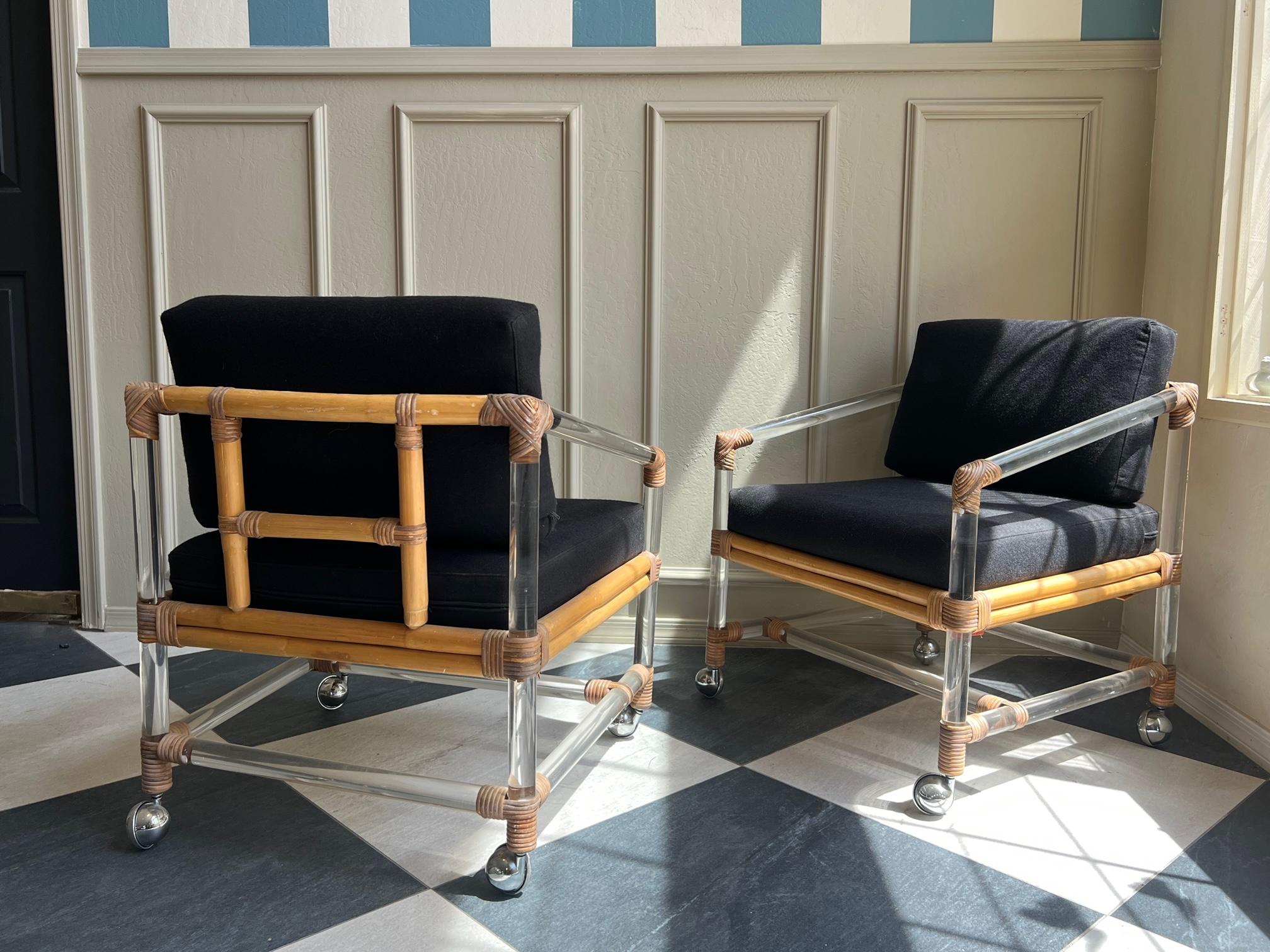 Lucite and Bamboo Club Chairs McGuire for Four Seasons mid century post modern 1