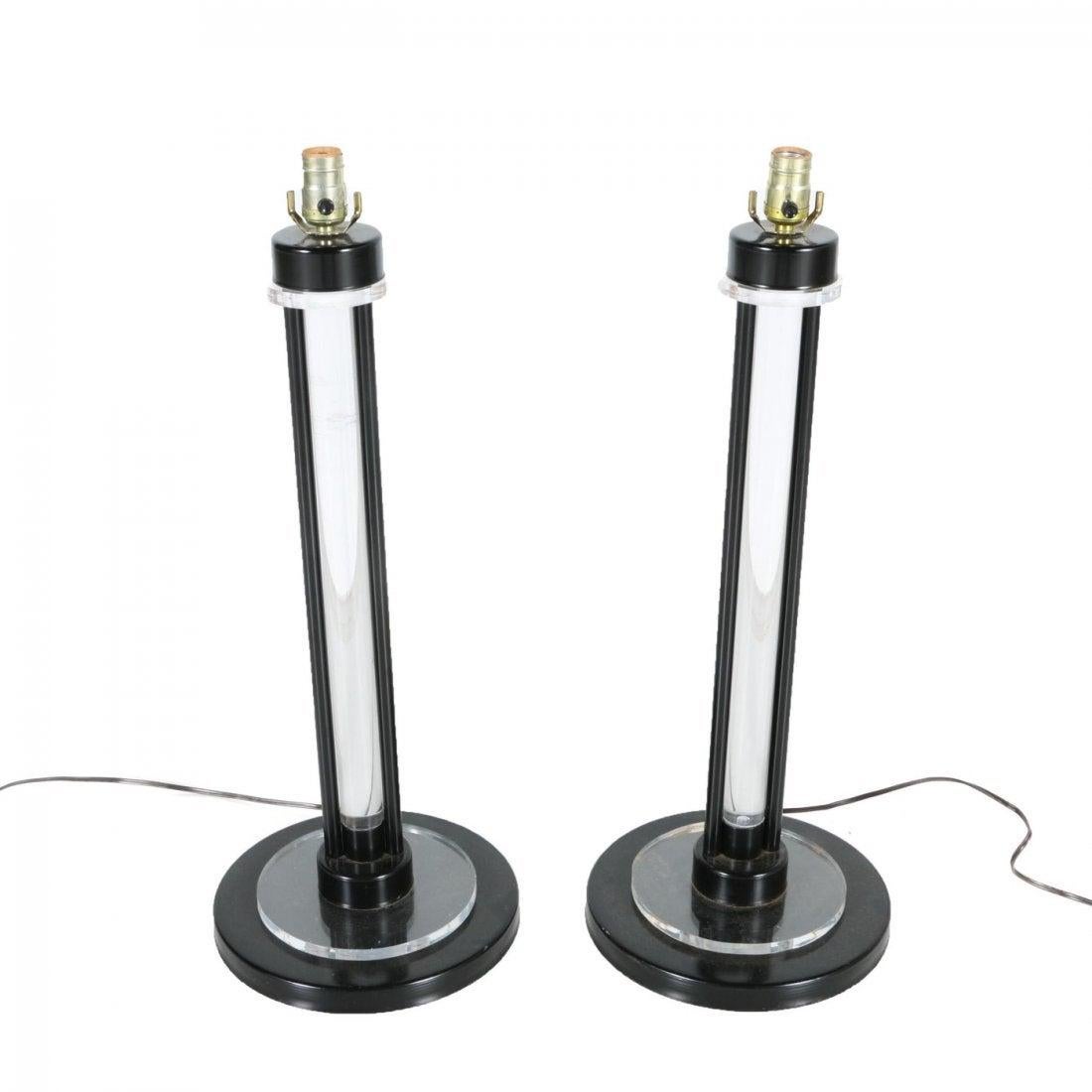 Polished Lucite and Black Enamel Table Lamps by Charles Hollis Jones, circa 1960s For Sale