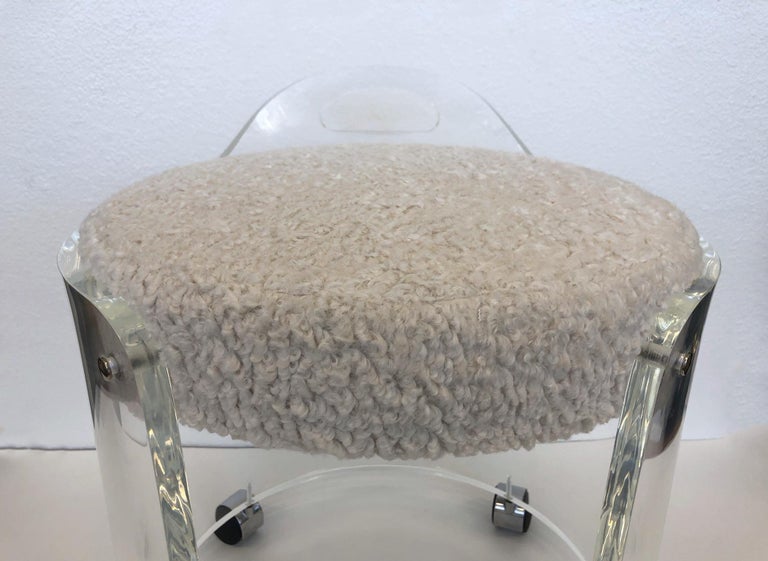 Modern Lucite and Boucle Vanity Stool by Hill Manufacturing  For Sale