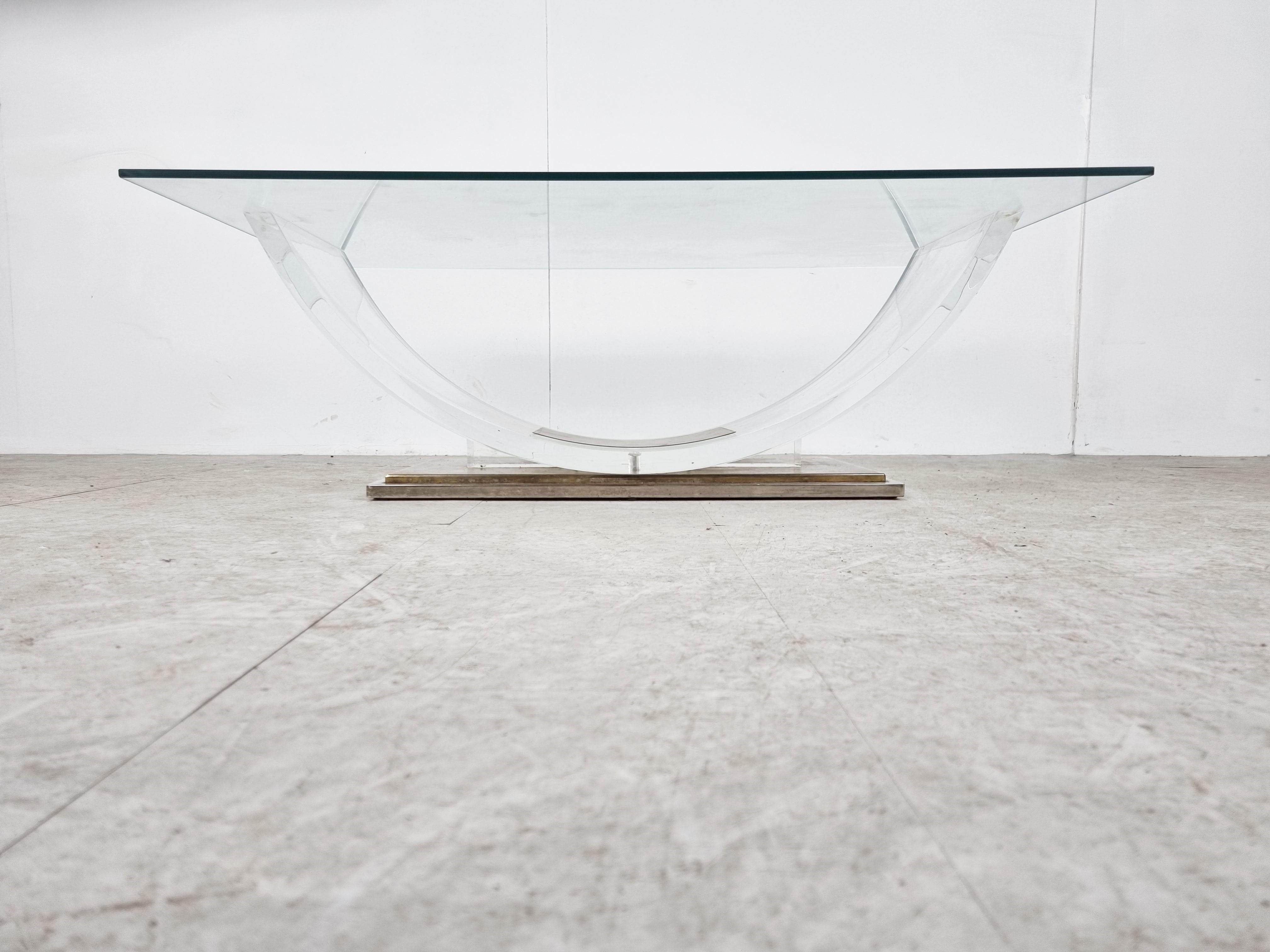 Late 20th Century Lucite and brass arch coffee table, 1970 For Sale