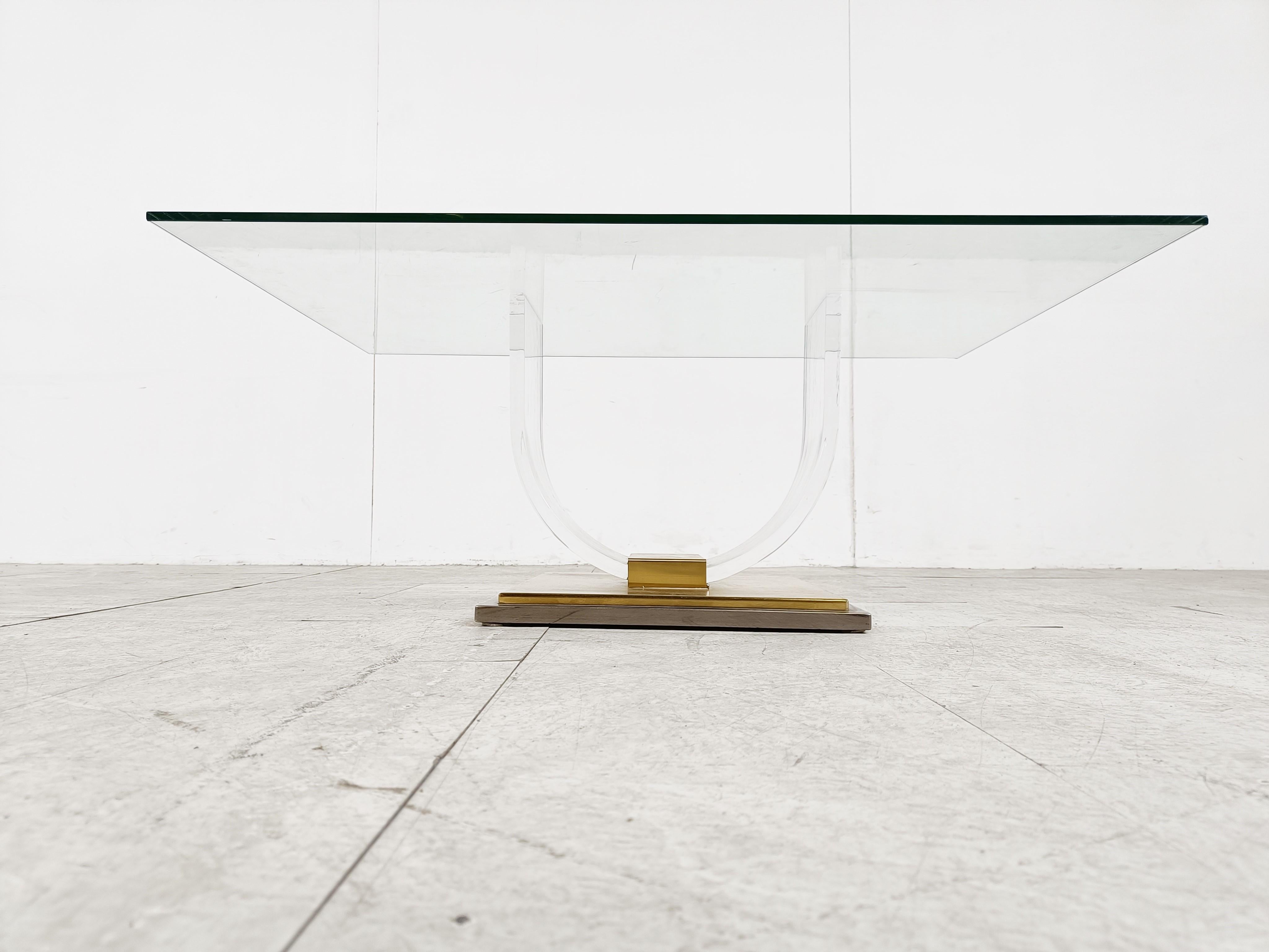 Lucite and Brass Arch Coffee Table, 1970s 5