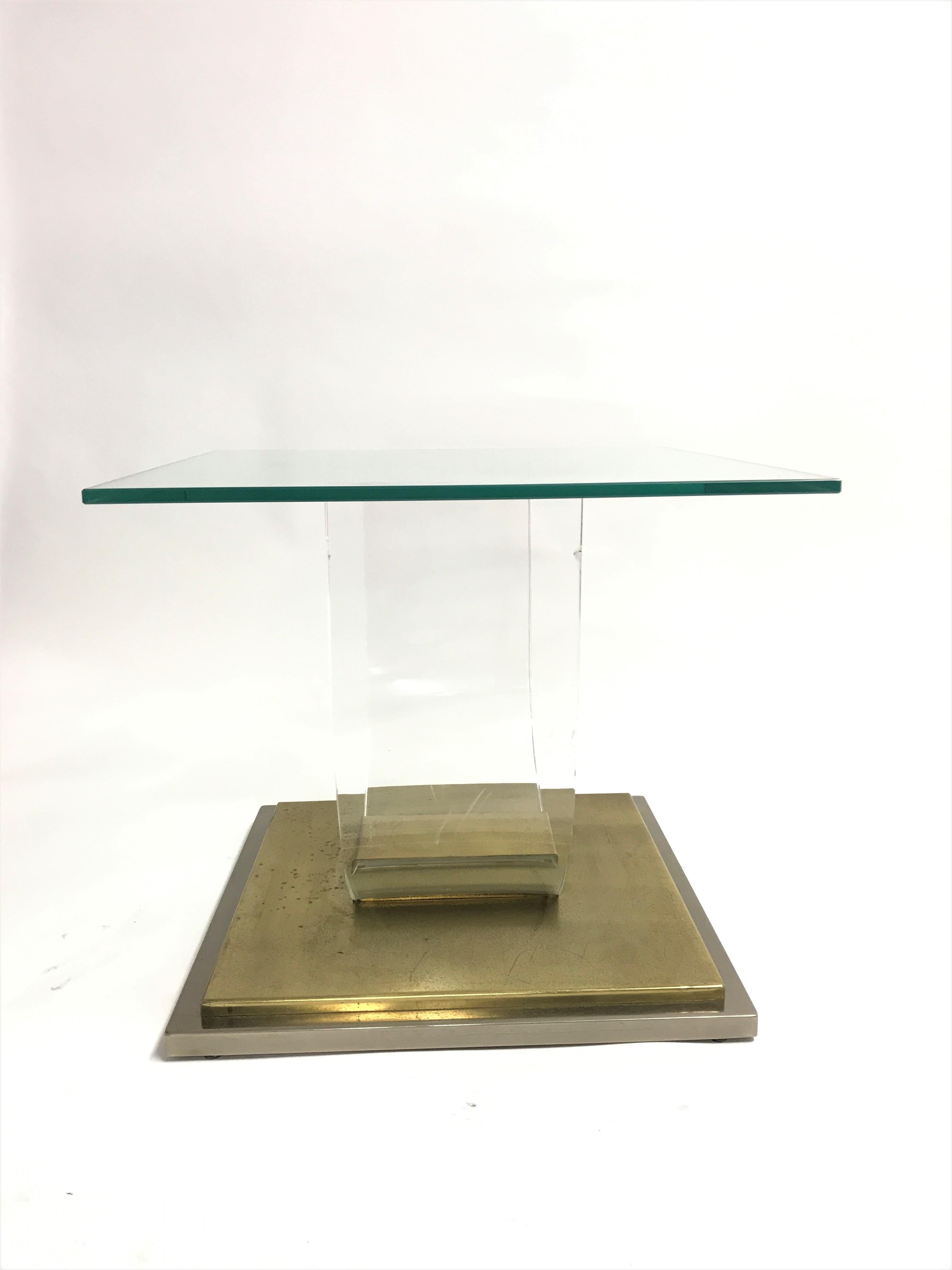 Belgian Lucite and Brass Arch Coffee Table, 1970s