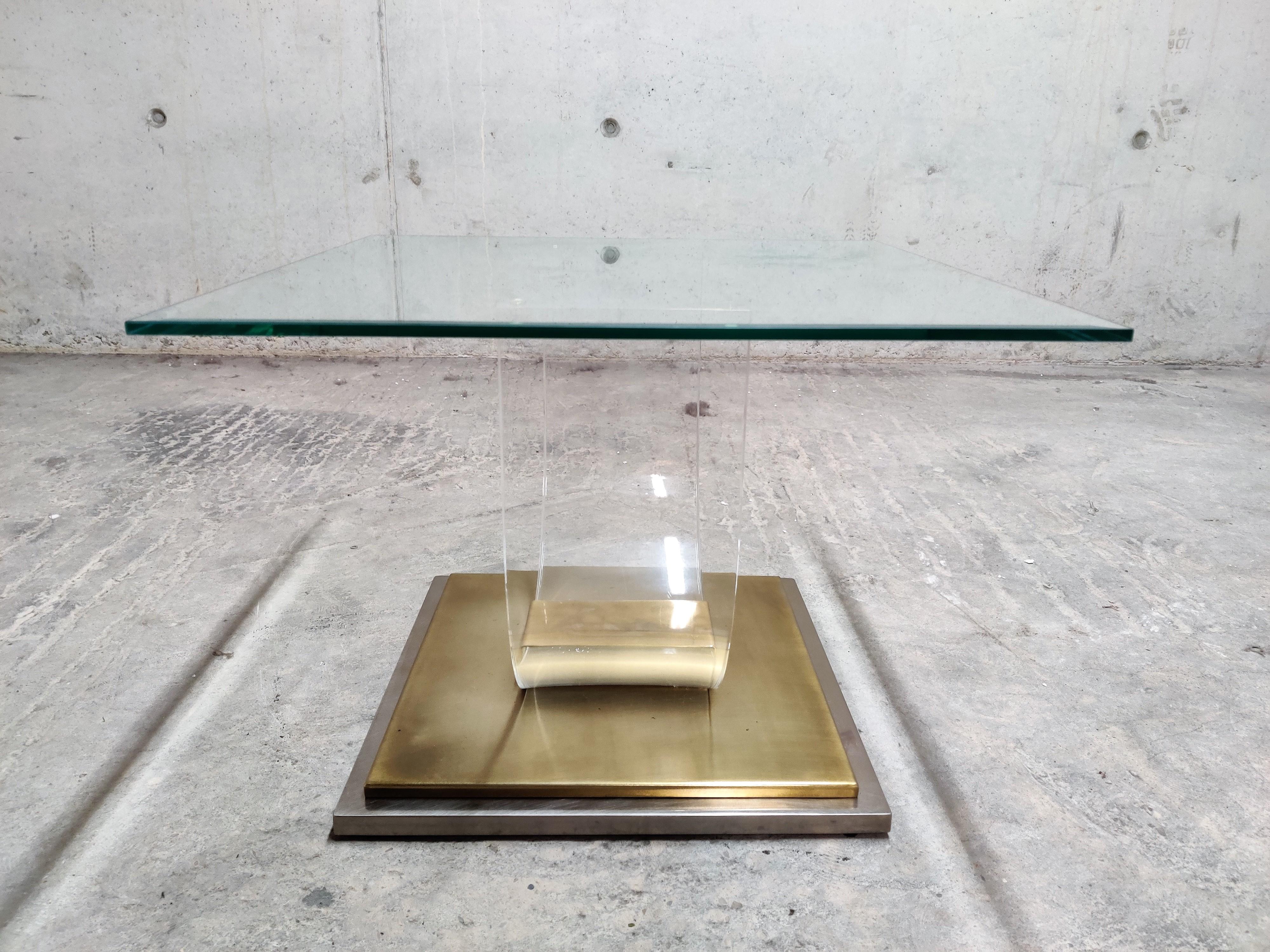 Late 20th Century Lucite and Brass Arch Coffee Table, 1970s