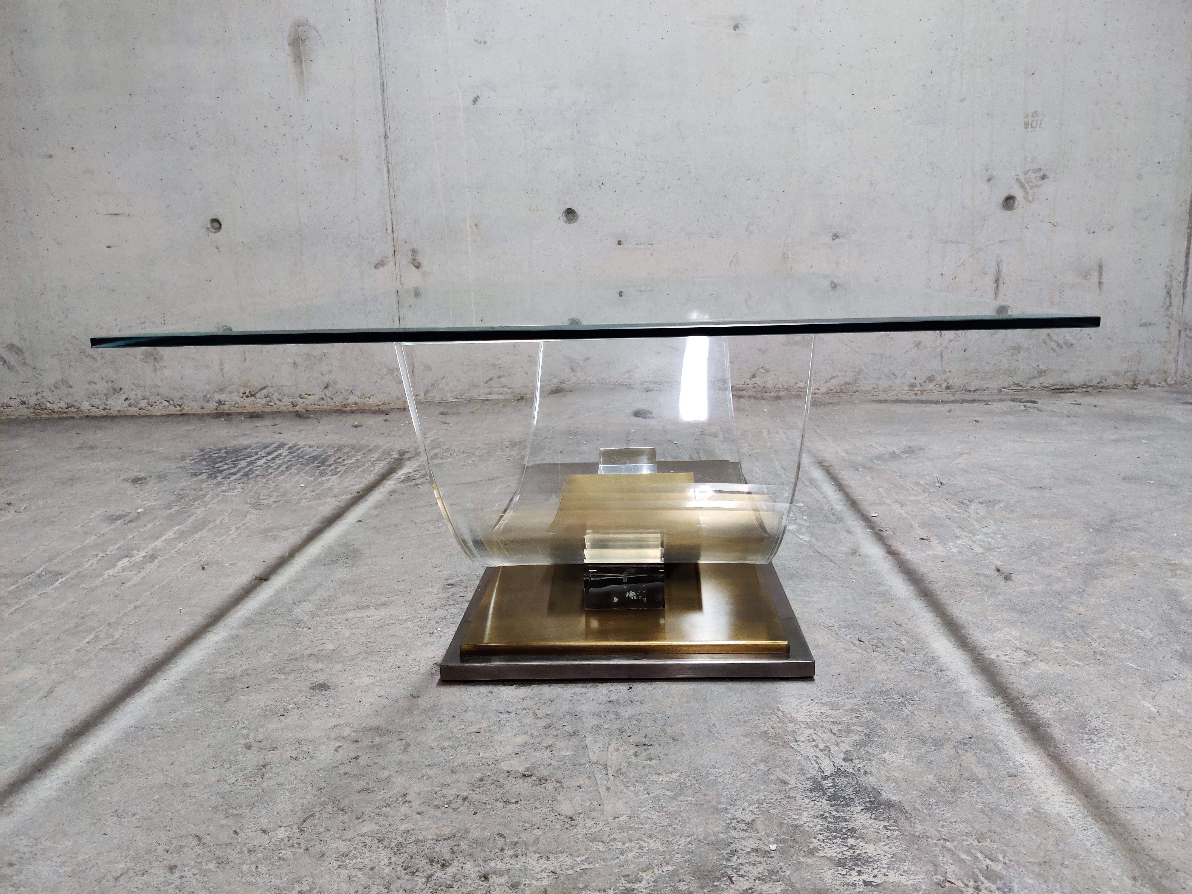 Late 20th Century Lucite and Brass Arch Coffee Table, 1970s