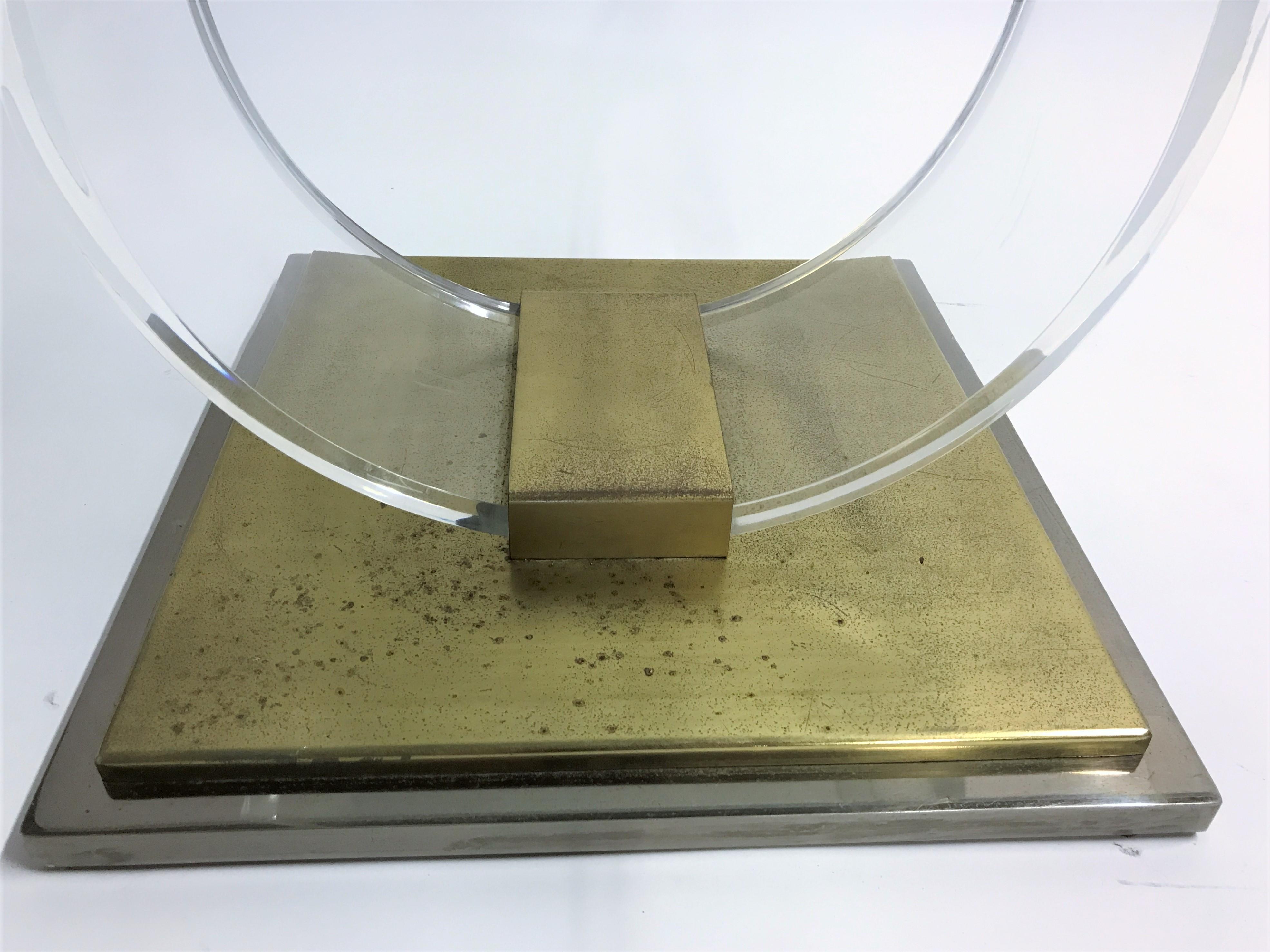 Lucite and Brass Arch Coffee Table, 1970s 1