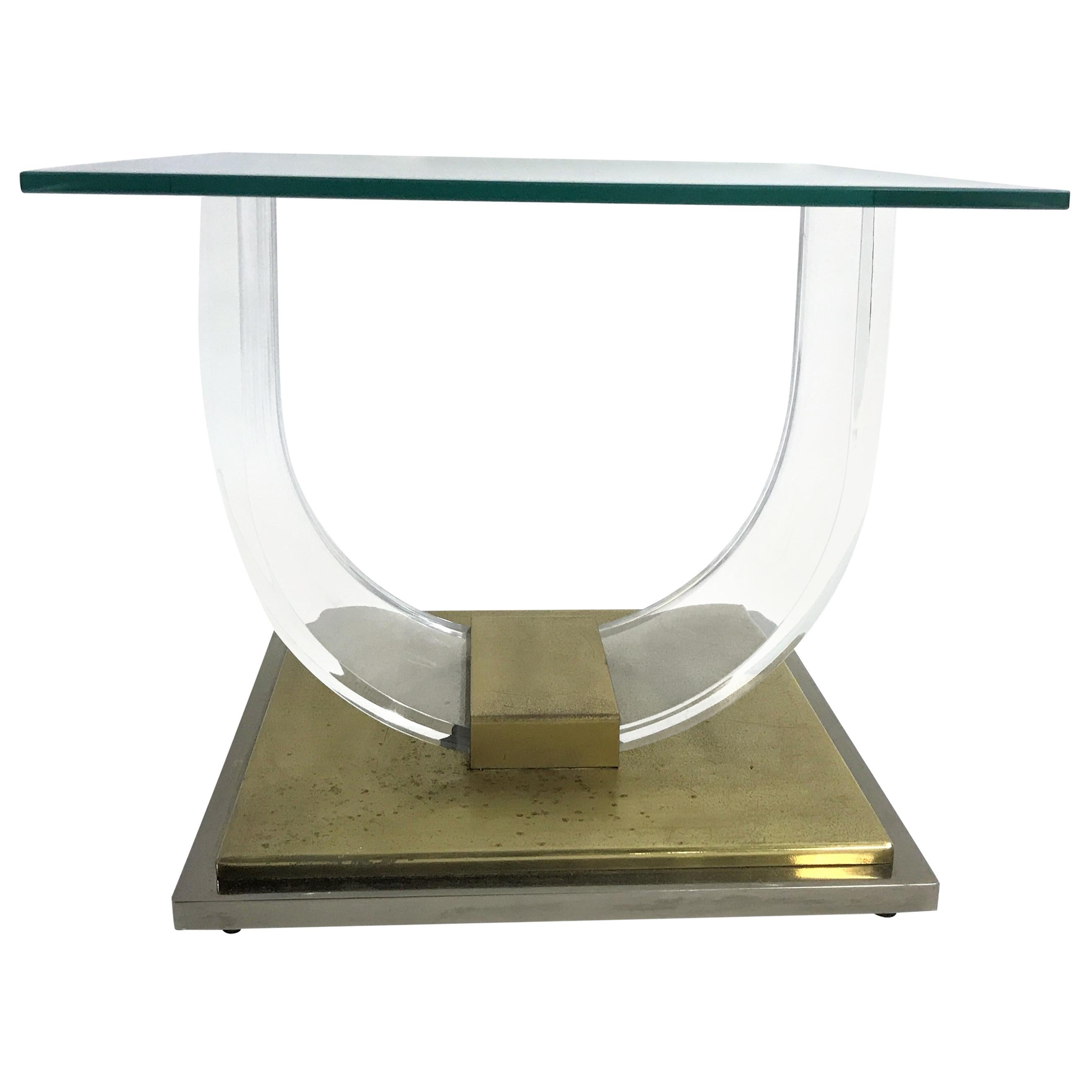 Lucite and Brass Arch Coffee Table, 1970s