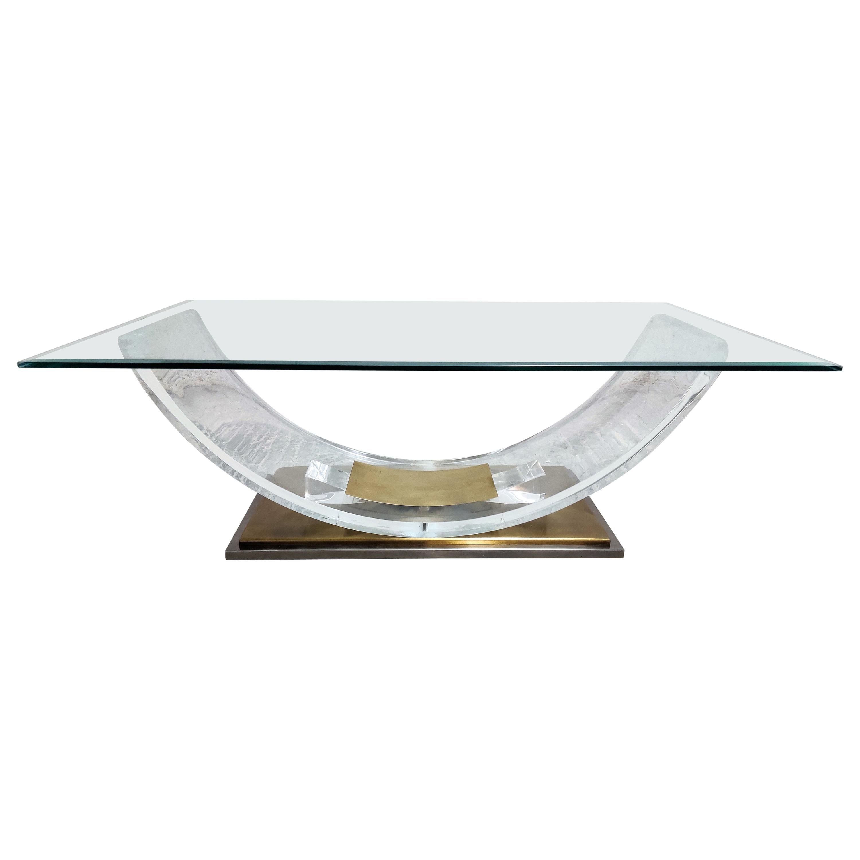 Lucite and Brass Arch Coffee Table, 1970s