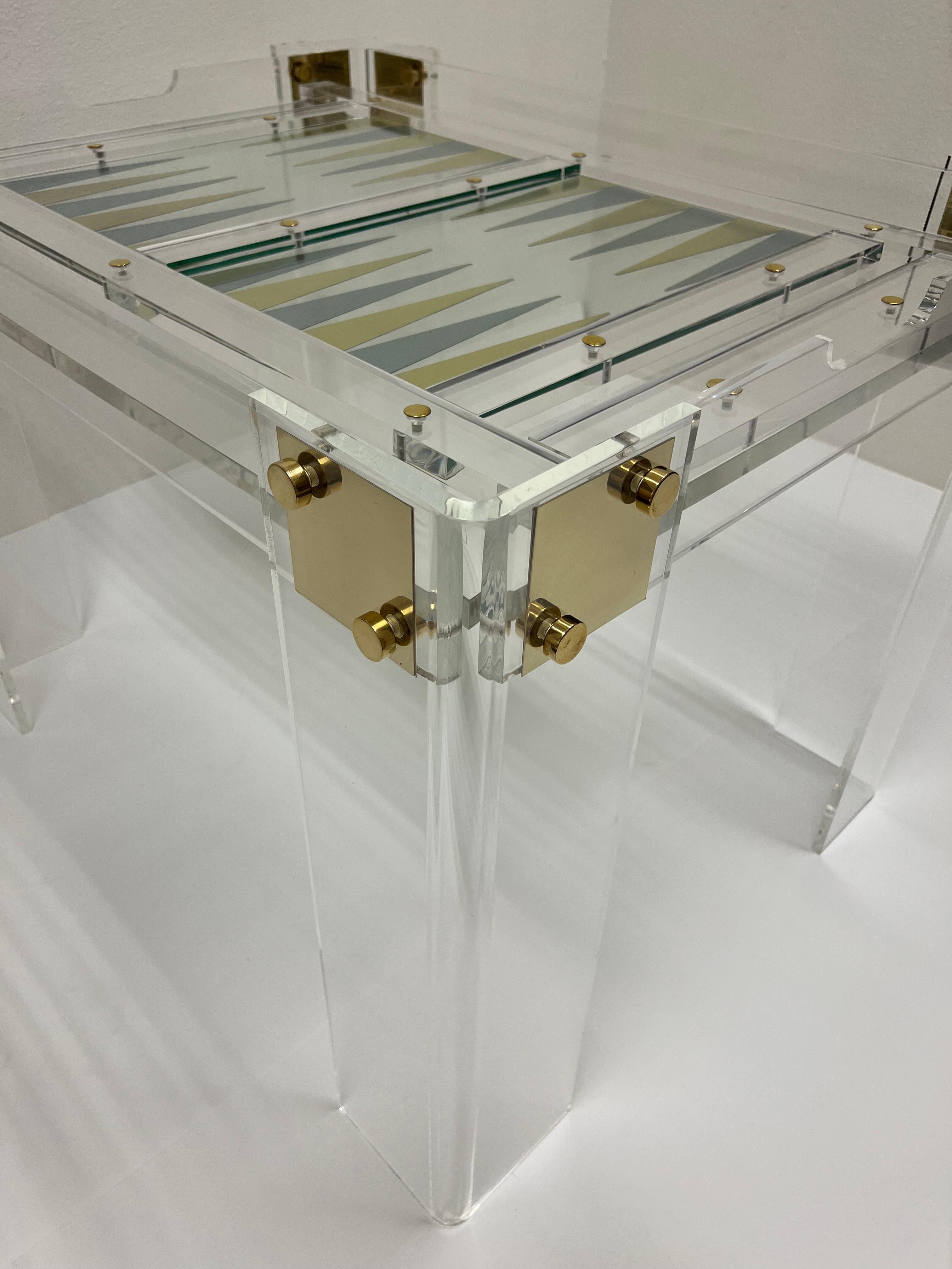 Lucite and Brass Backgammon Table by Charles Hollis Jones  2