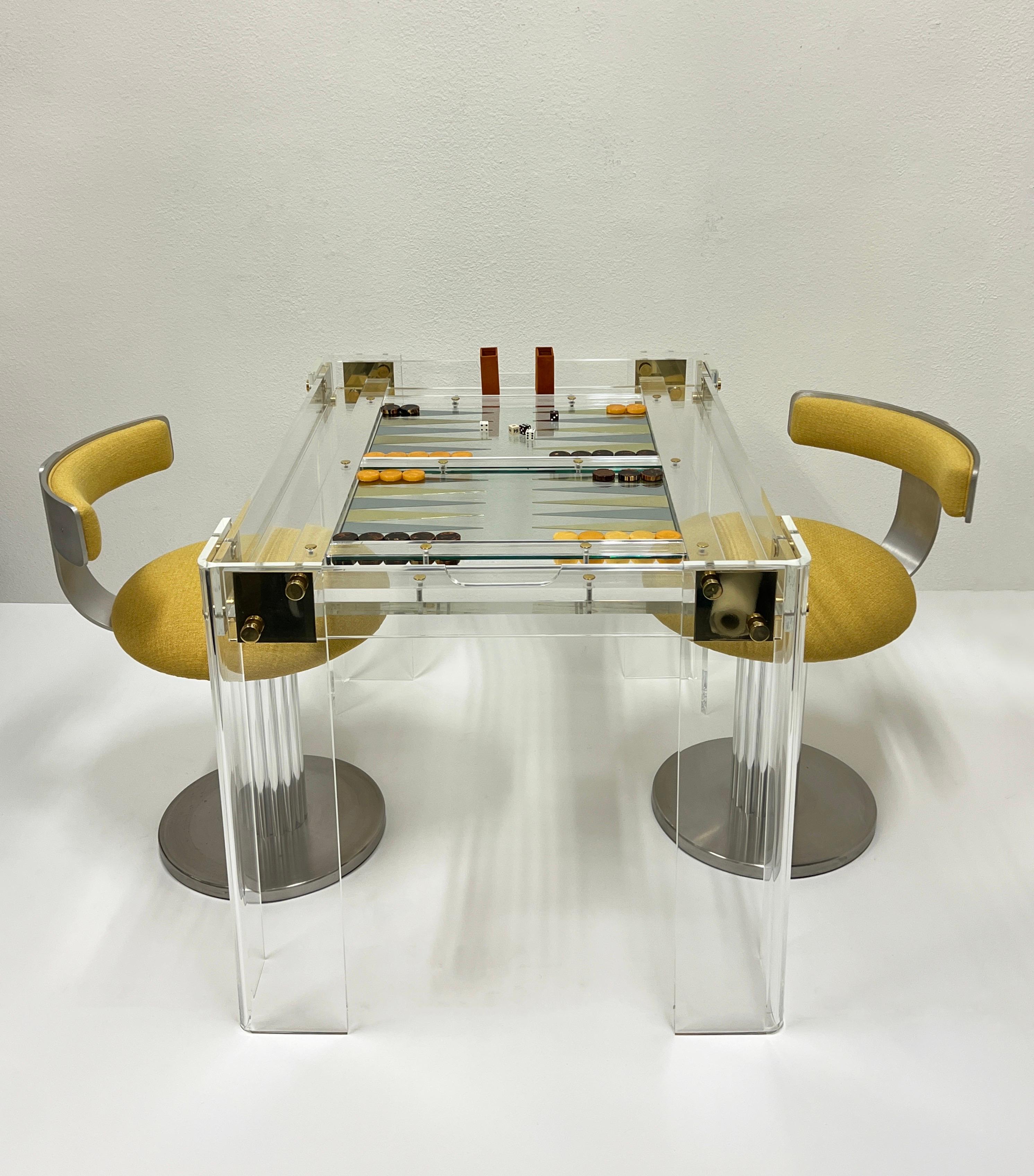 Lucite and Brass Backgammon Table by Charles Hollis Jones  3