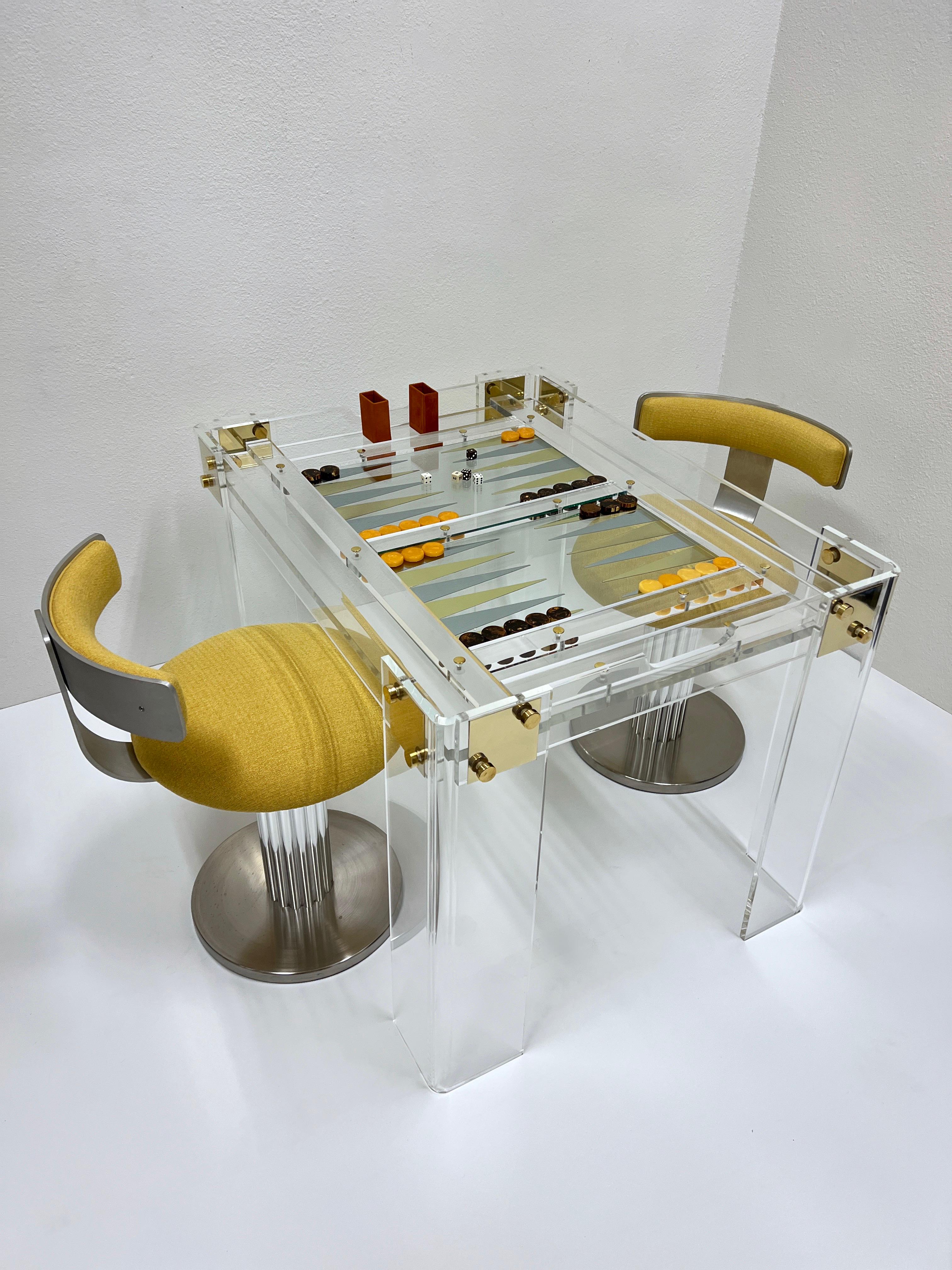 Lucite and Brass Backgammon Table by Charles Hollis Jones  4