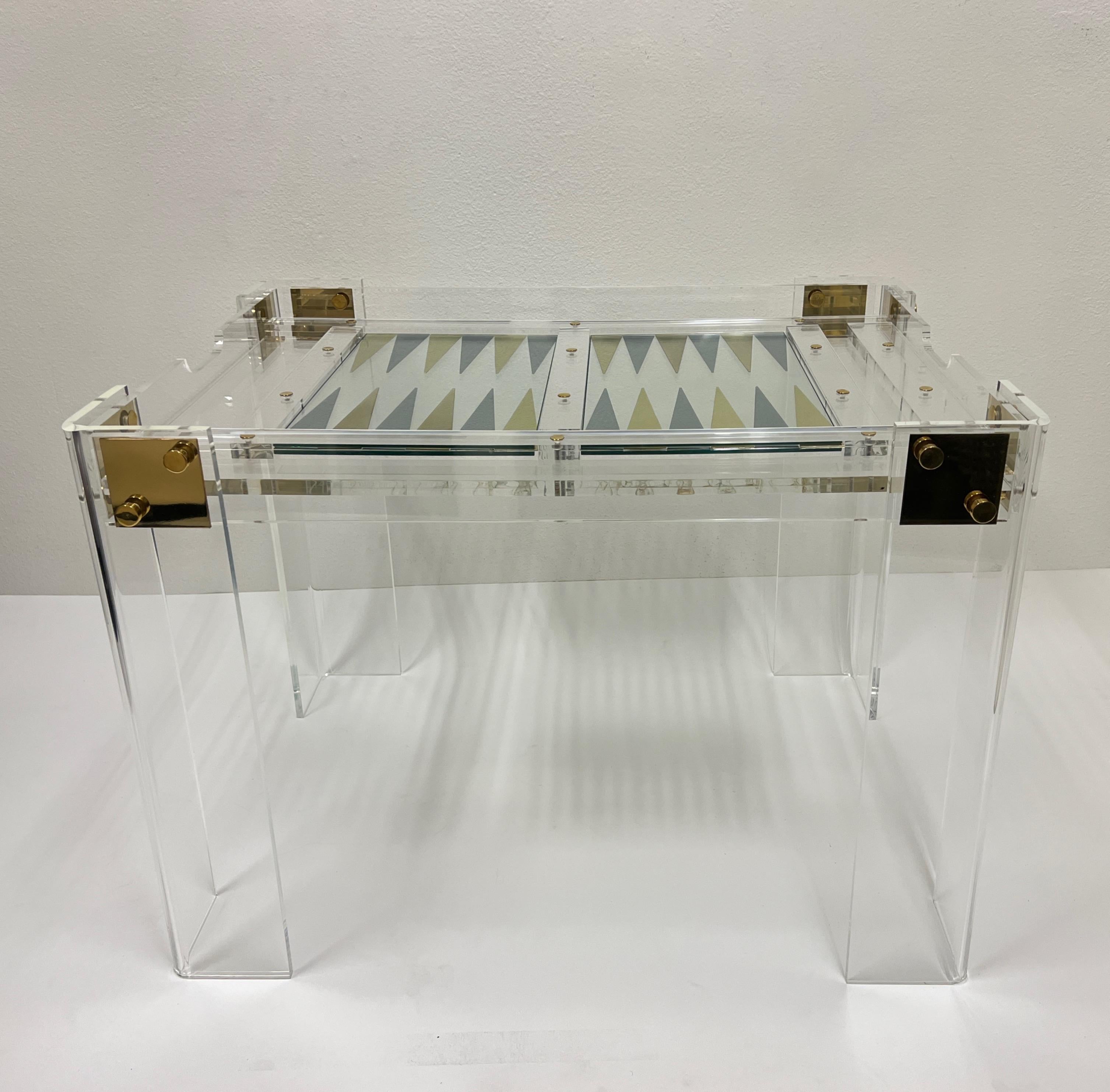 Modern Lucite and Brass Backgammon Table by Charles Hollis Jones 